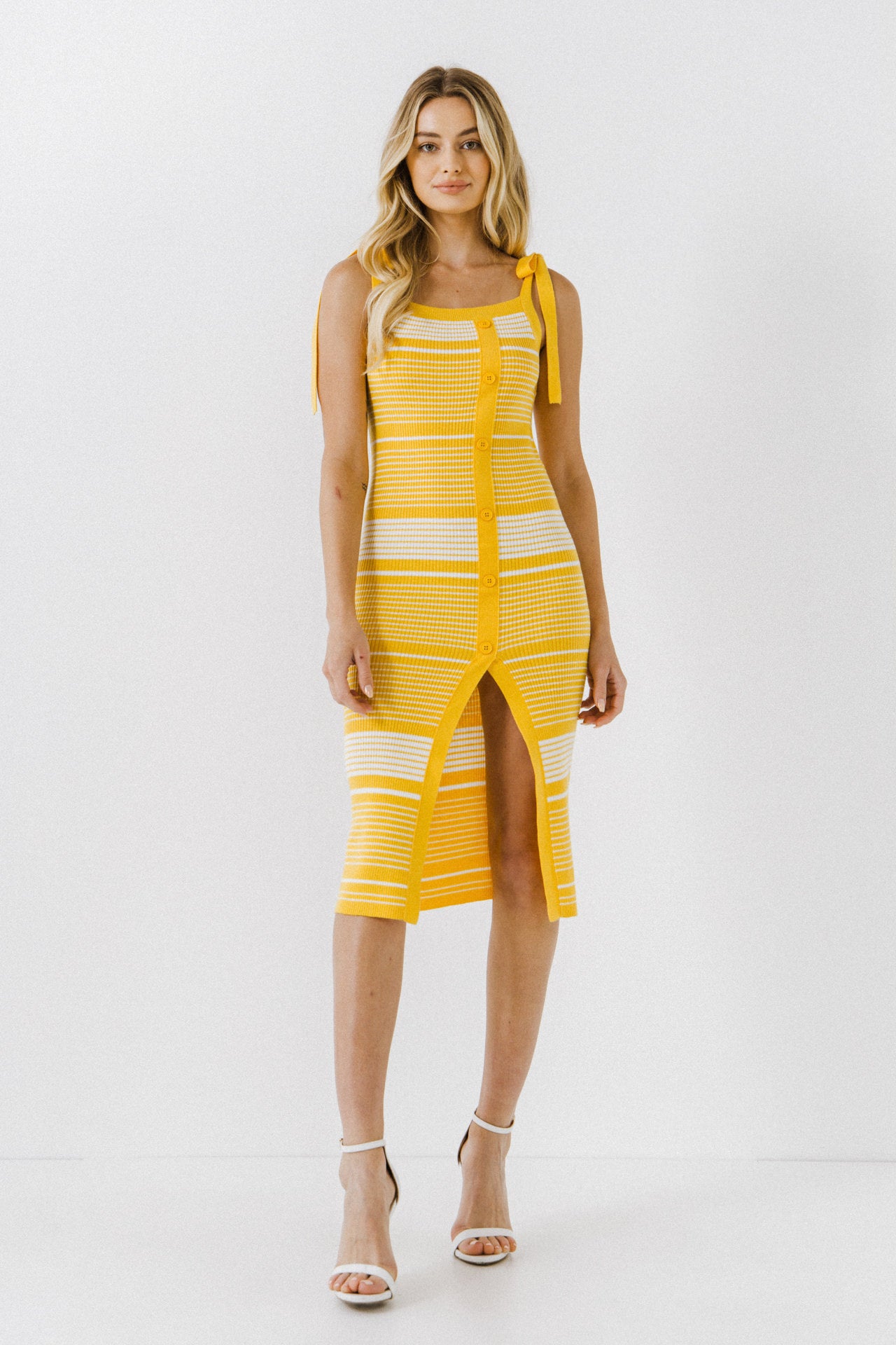 LA'VEN - Striped Knit Dress With Buttons - DRESSES available at Objectrare