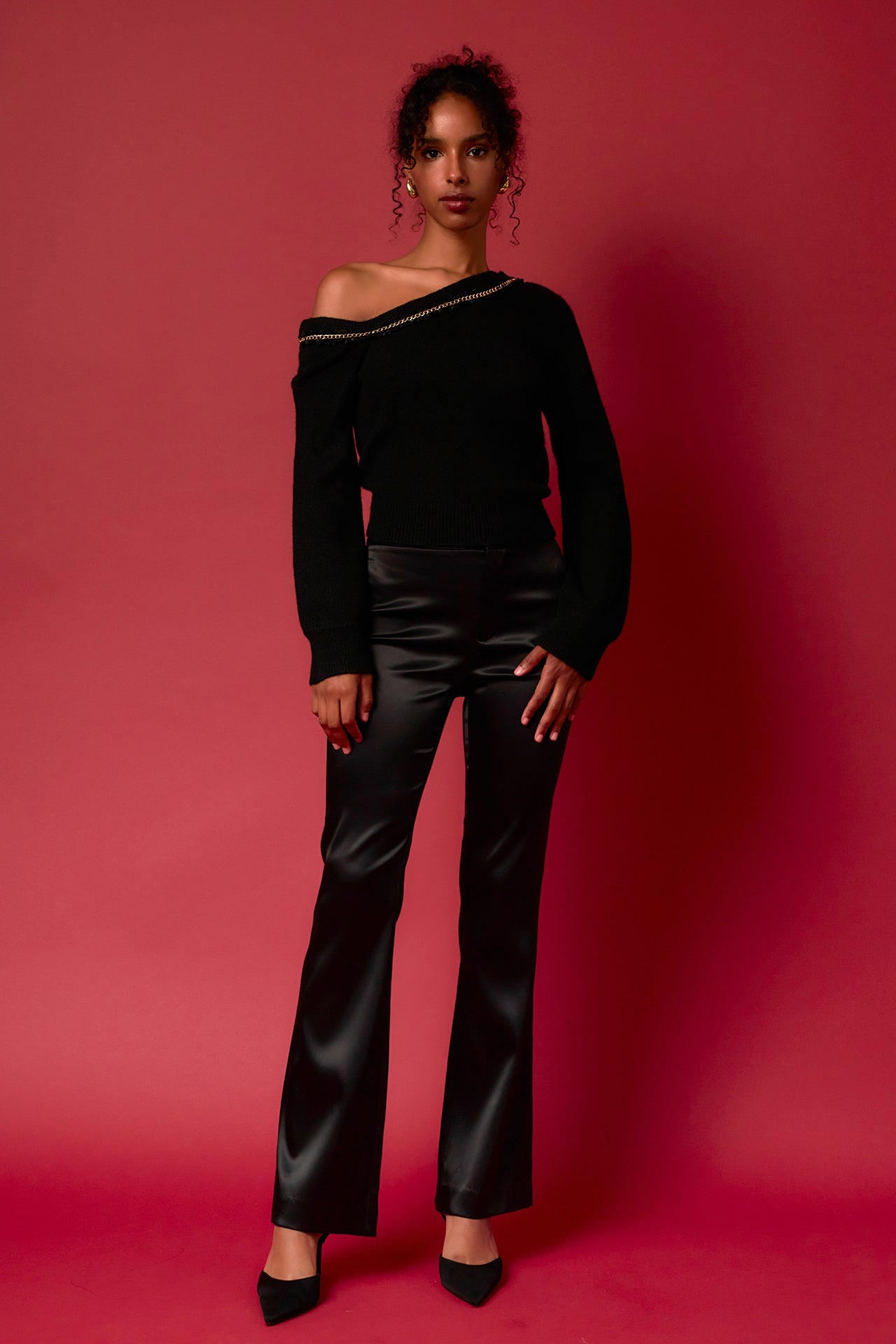 ENDLESS ROSE - Chain Trimmed One Shoulder Top - TOPS available at Objectrare