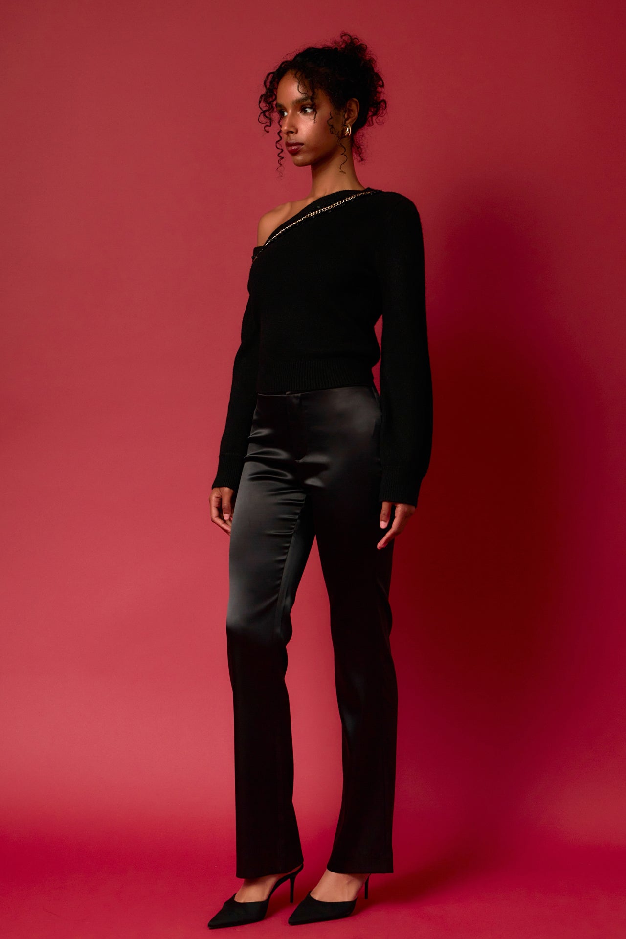 ENDLESS ROSE - Chain Trimmed One Shoulder Top - TOPS available at Objectrare