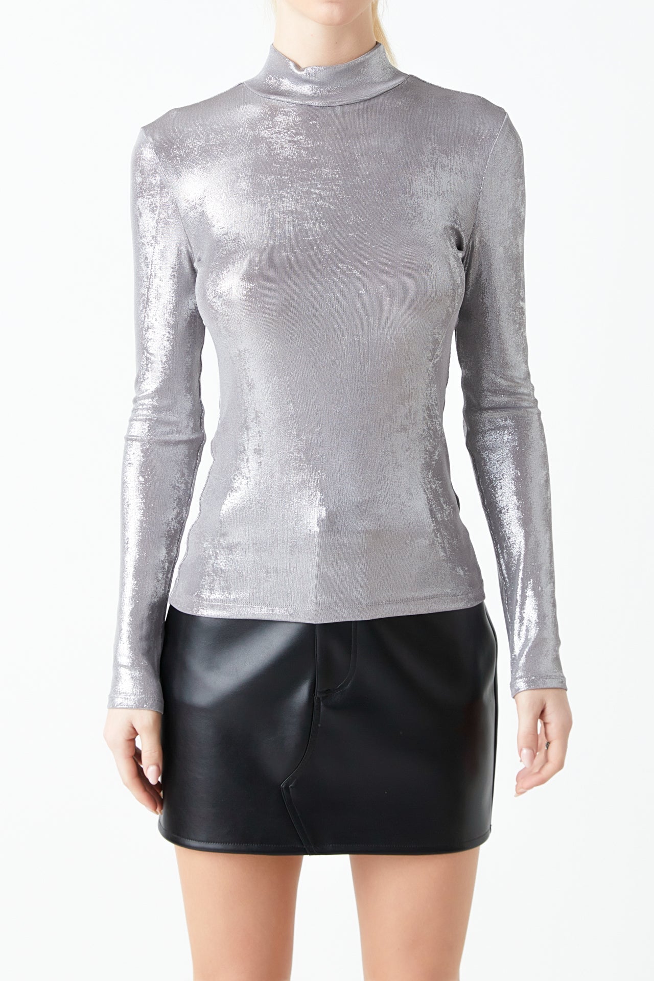 GREY LAB - Shiny Turtle Neck Top - TOPS available at Objectrare