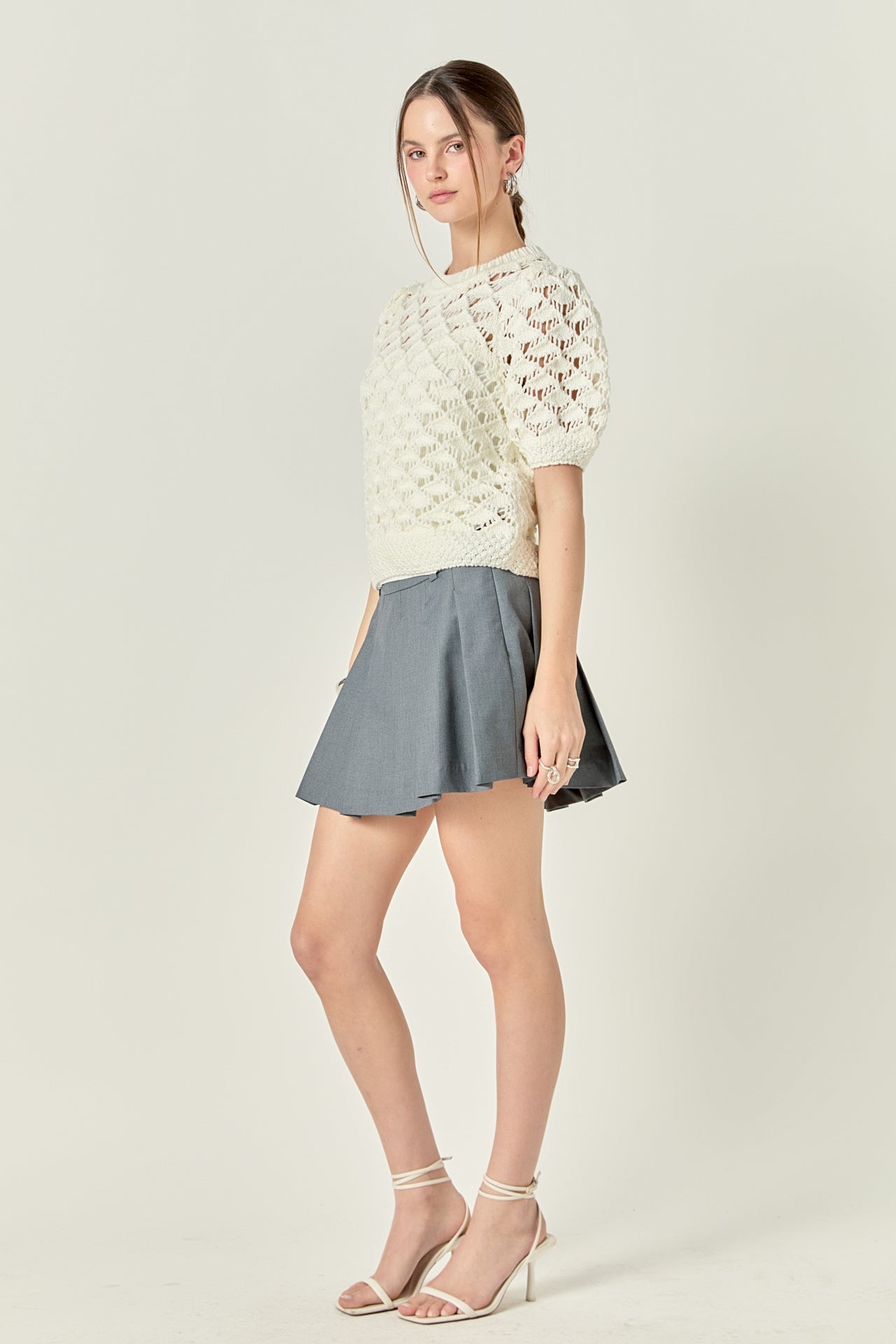 ENGLISH FACTORY - Scalloped Puff Sleeve Knit Top - TOPS available at Objectrare