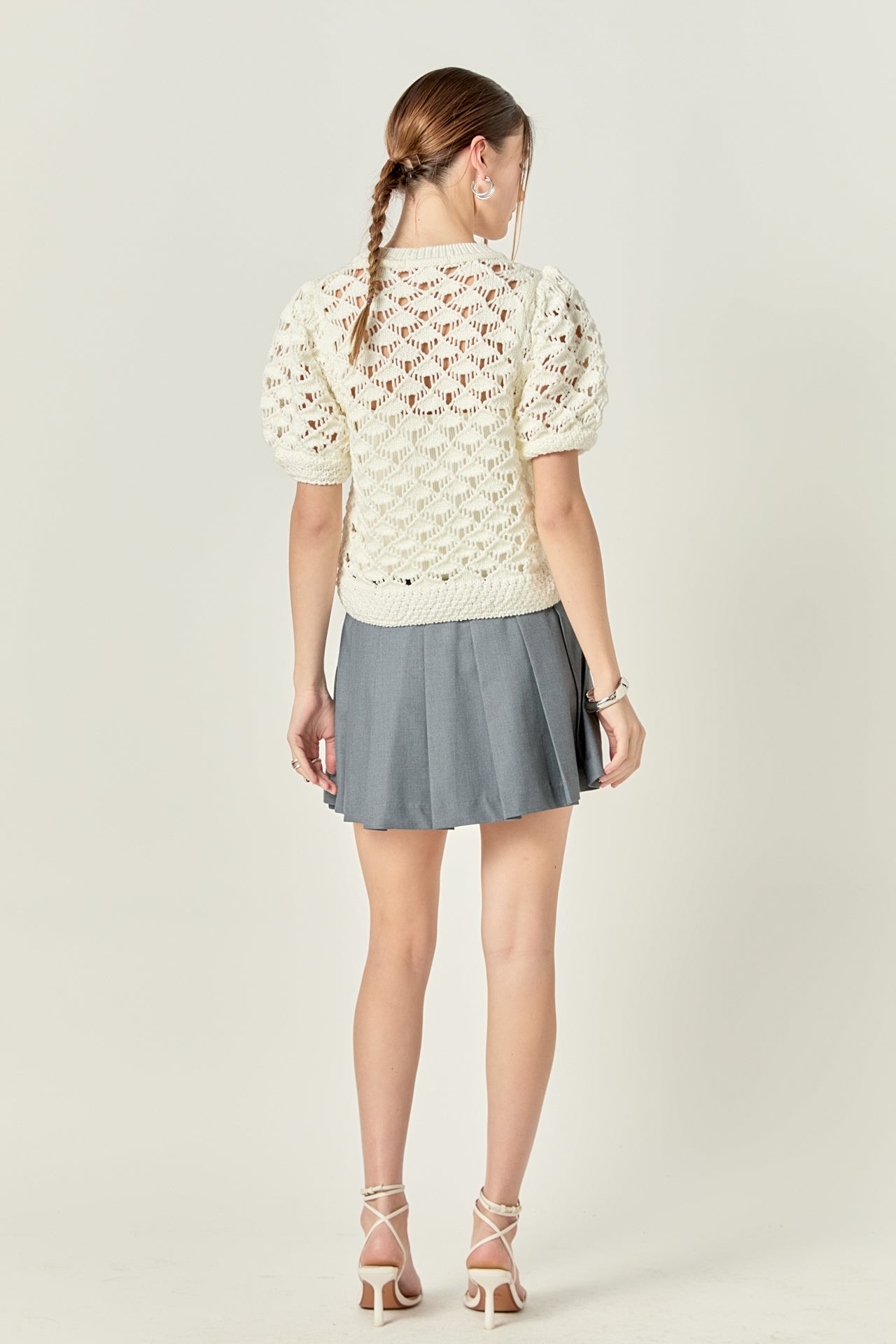 ENGLISH FACTORY - Scalloped Puff Sleeve Knit Top - TOPS available at Objectrare