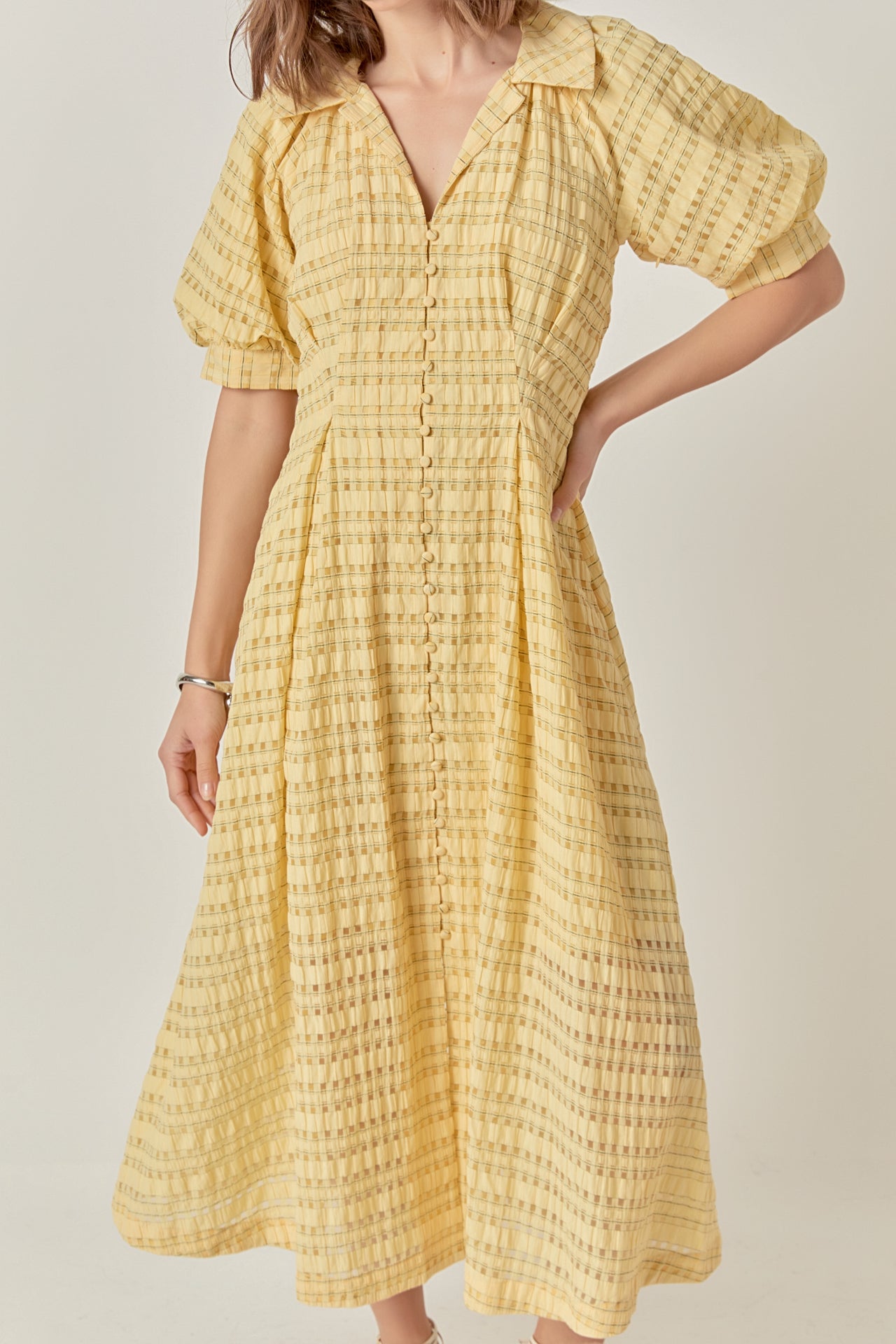 Seersucker Check Midi Dress