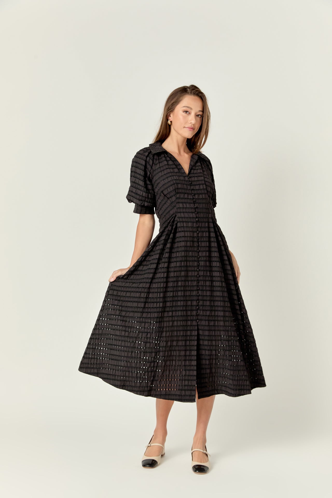 Seersucker Check Midi Dress
