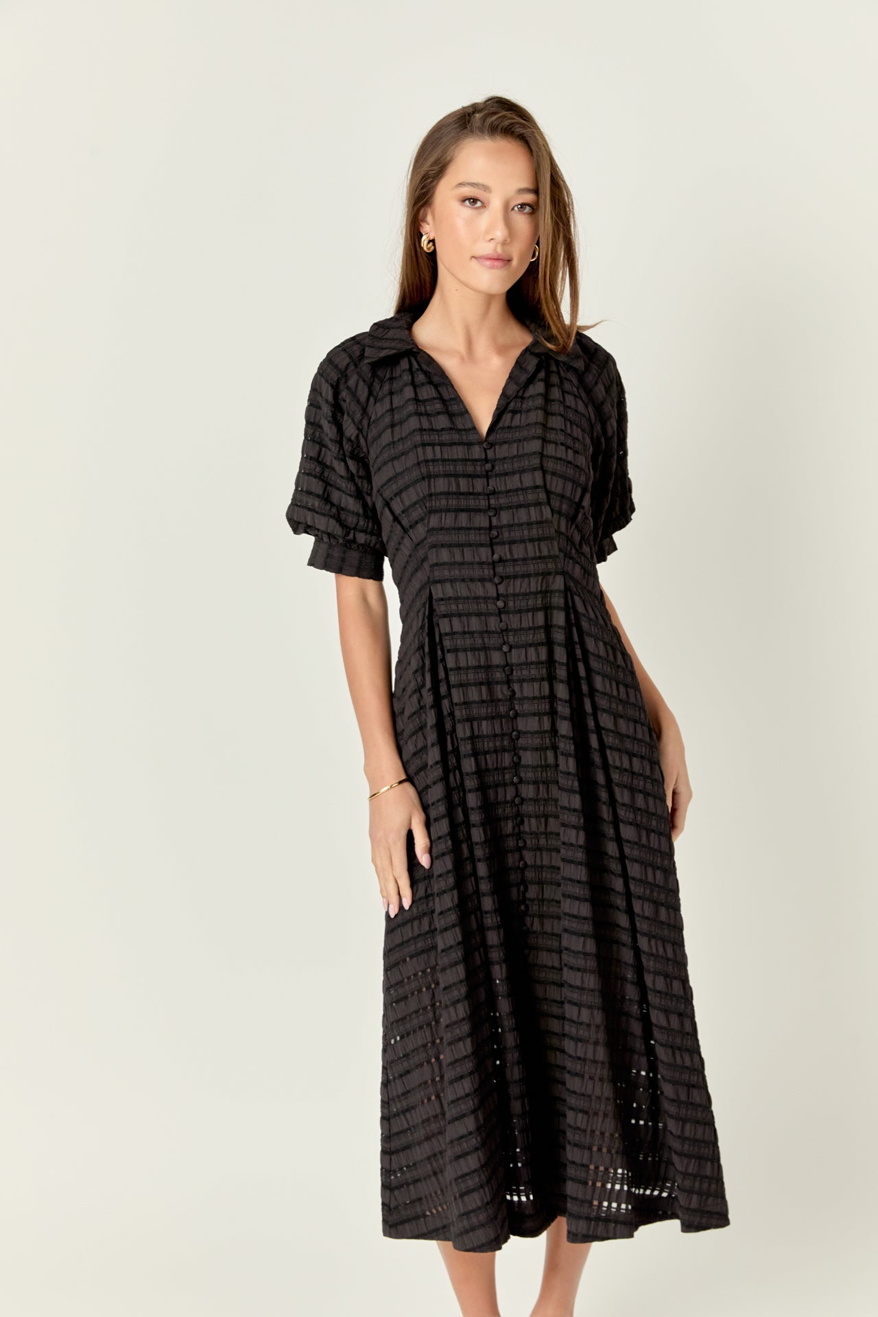 Seersucker Check Midi Dress