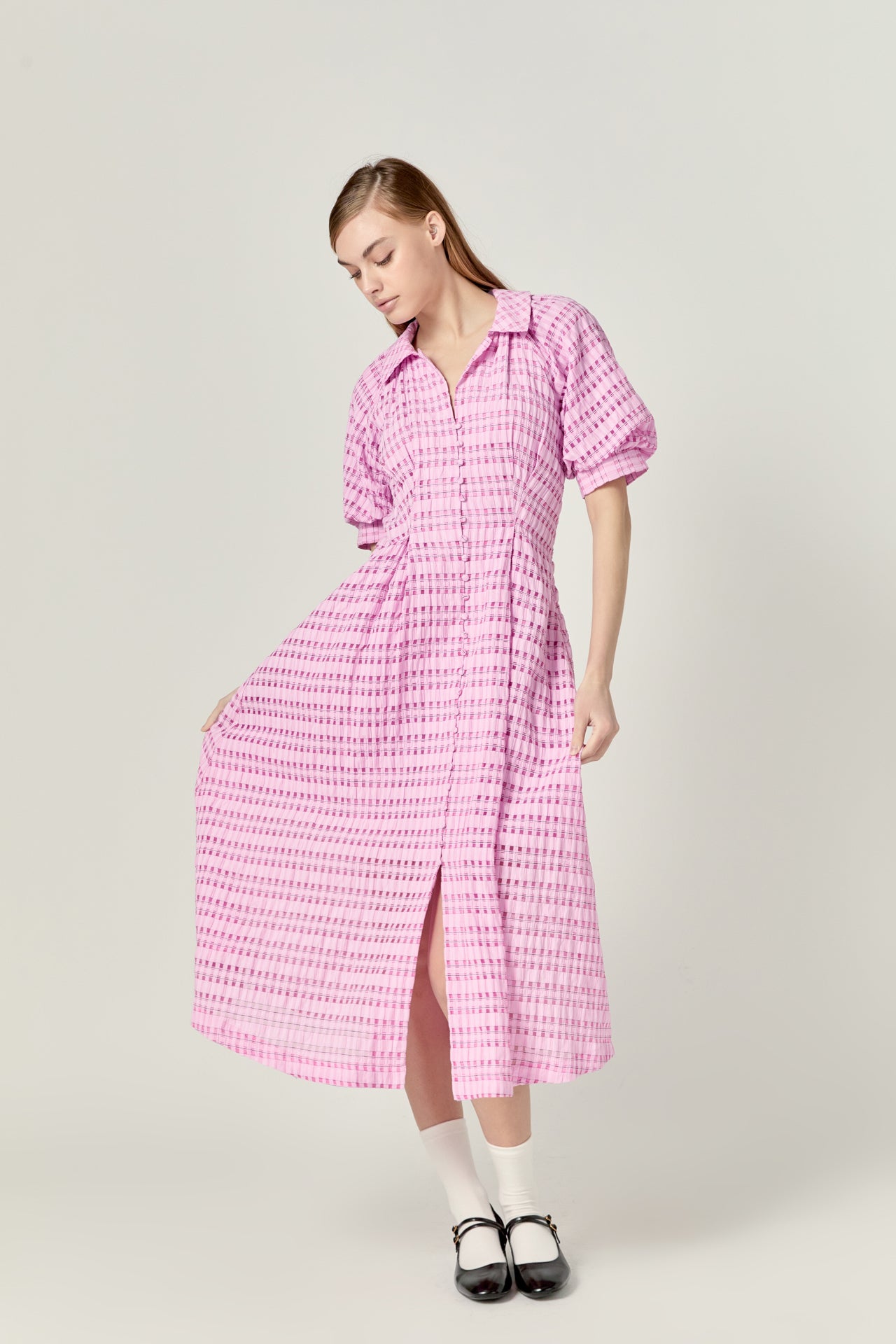 Seersucker Check Midi Dress