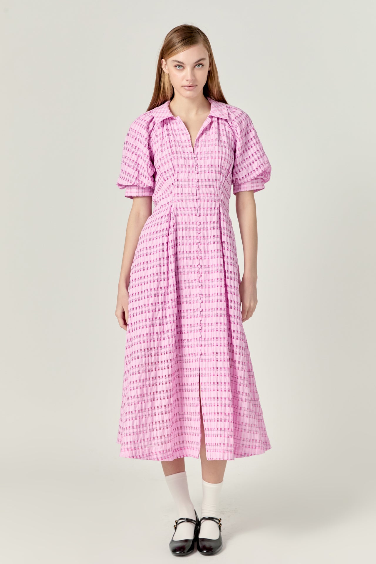 Seersucker Check Midi Dress