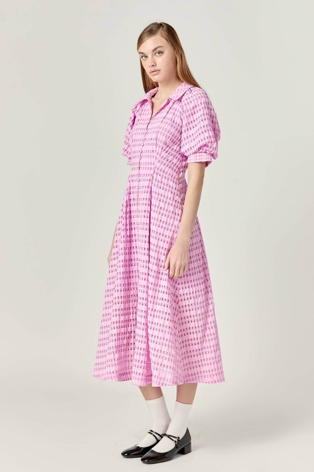 Seersucker Check Midi Dress