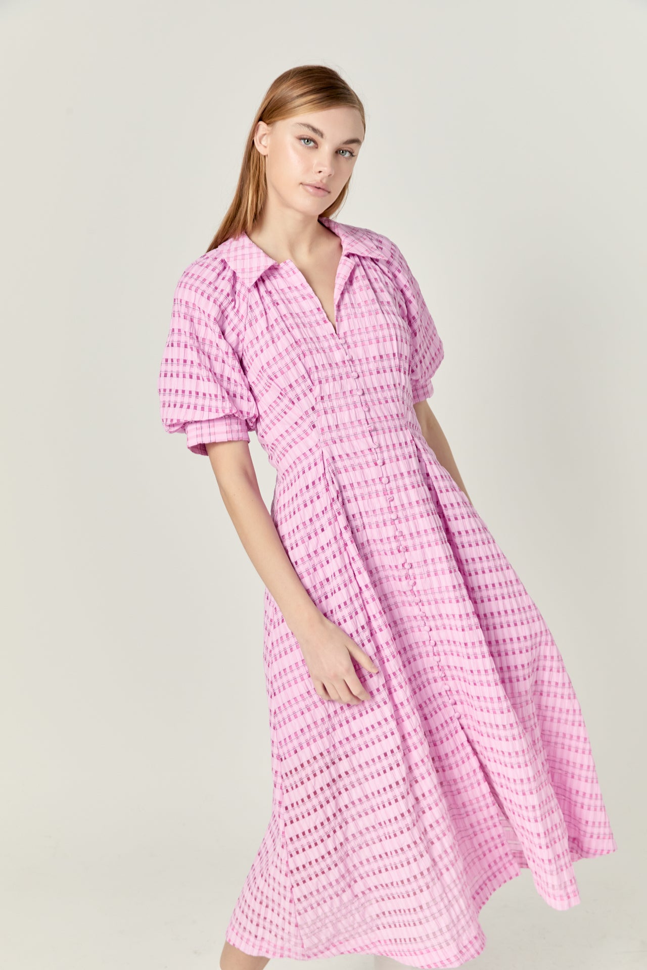 Seersucker Check Midi Dress