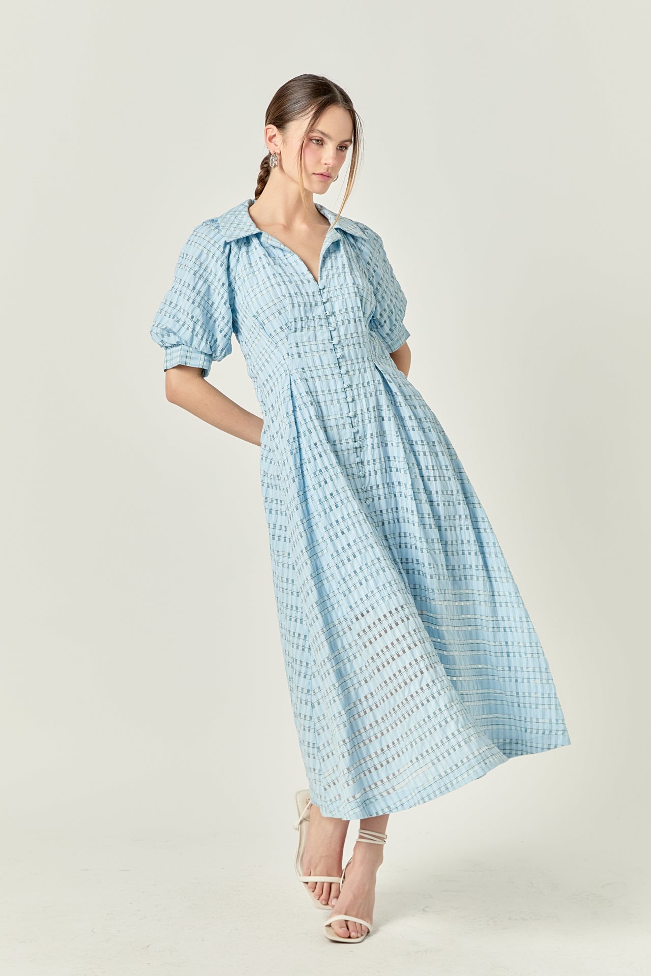 Seersucker Check Midi Dress