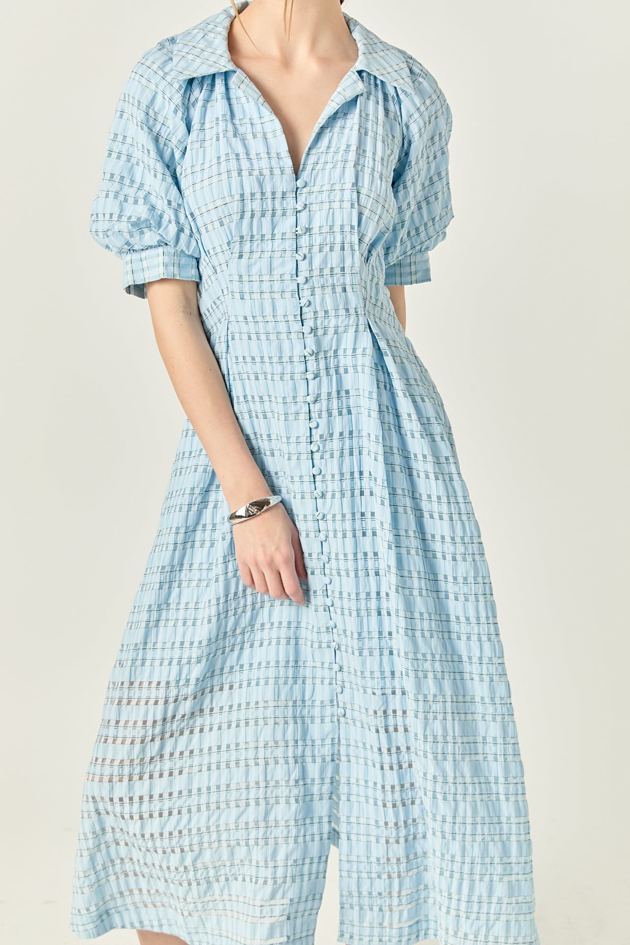 Seersucker Check Midi Dress