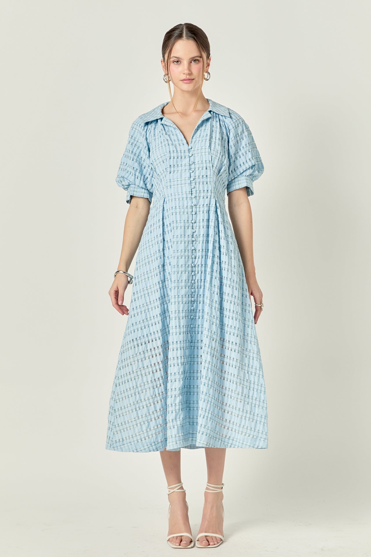 Seersucker Check Midi Dress