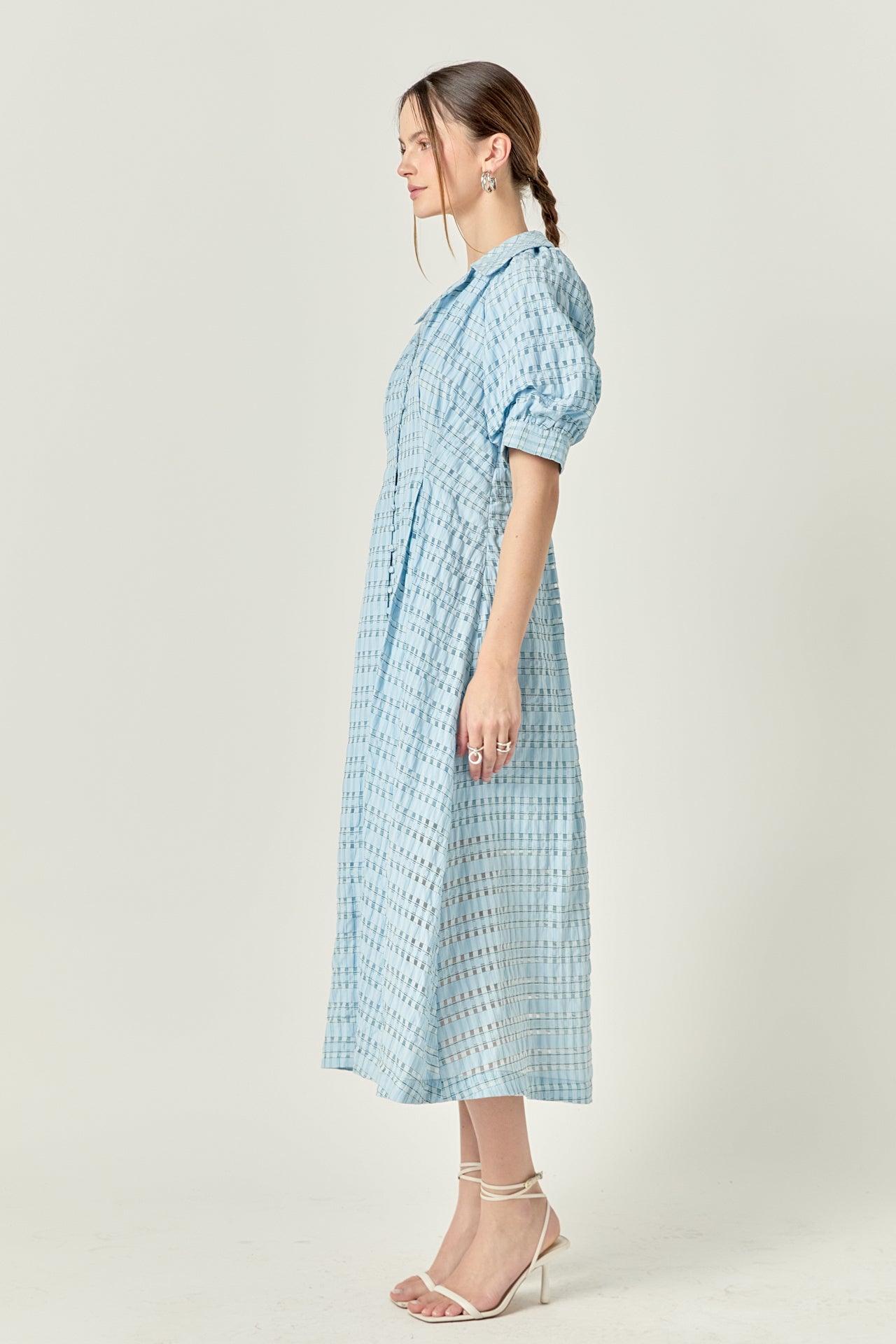 Seersucker Check Midi Dress