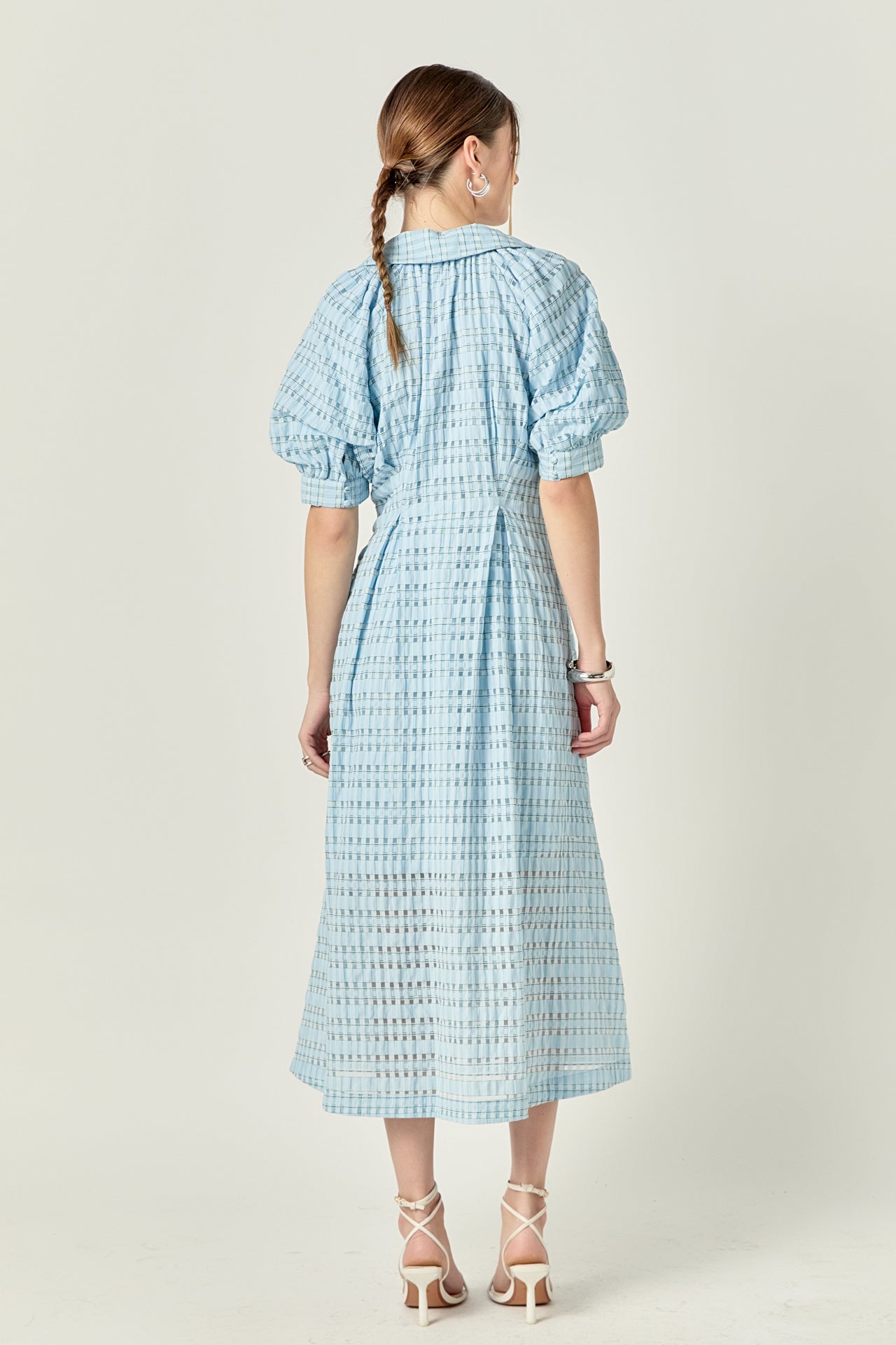 Seersucker Check Midi Dress