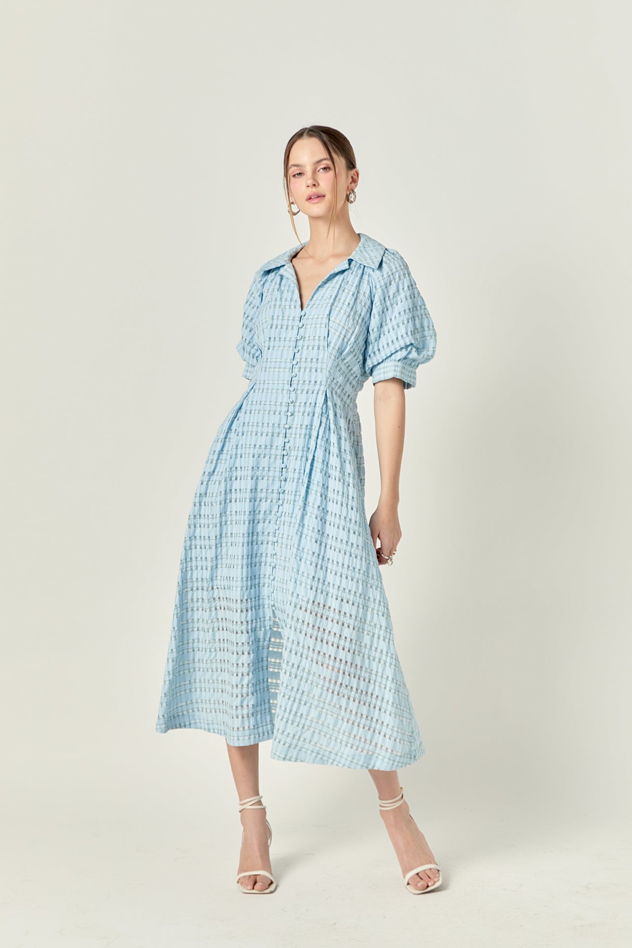 Seersucker Check Midi Dress