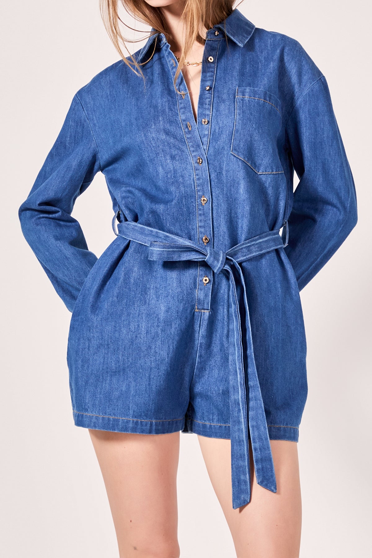 ENGLISH FACTORY - Denim Romper - ROMPERS available at Objectrare