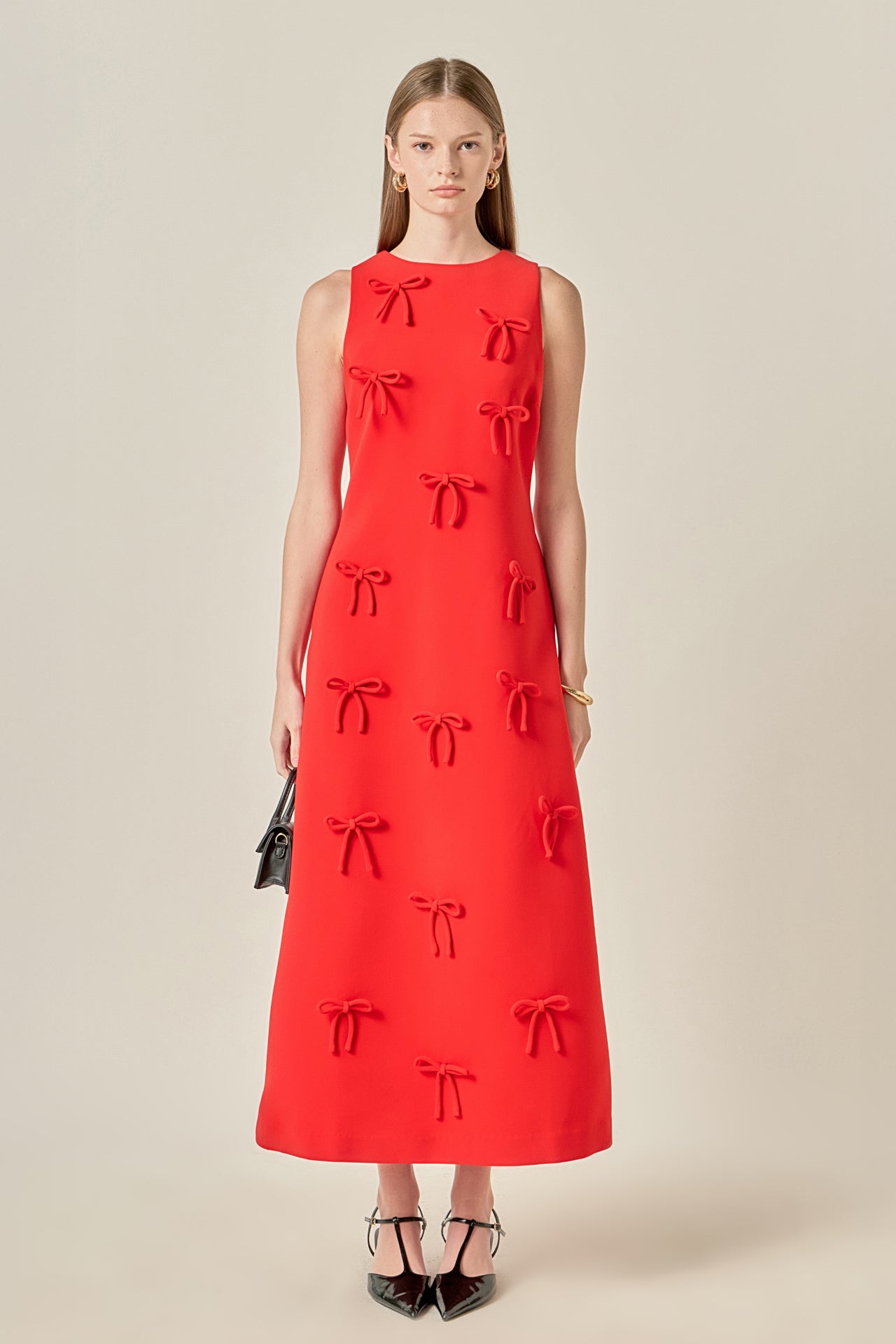 Bow Detailed Sleeveless Midi Dress