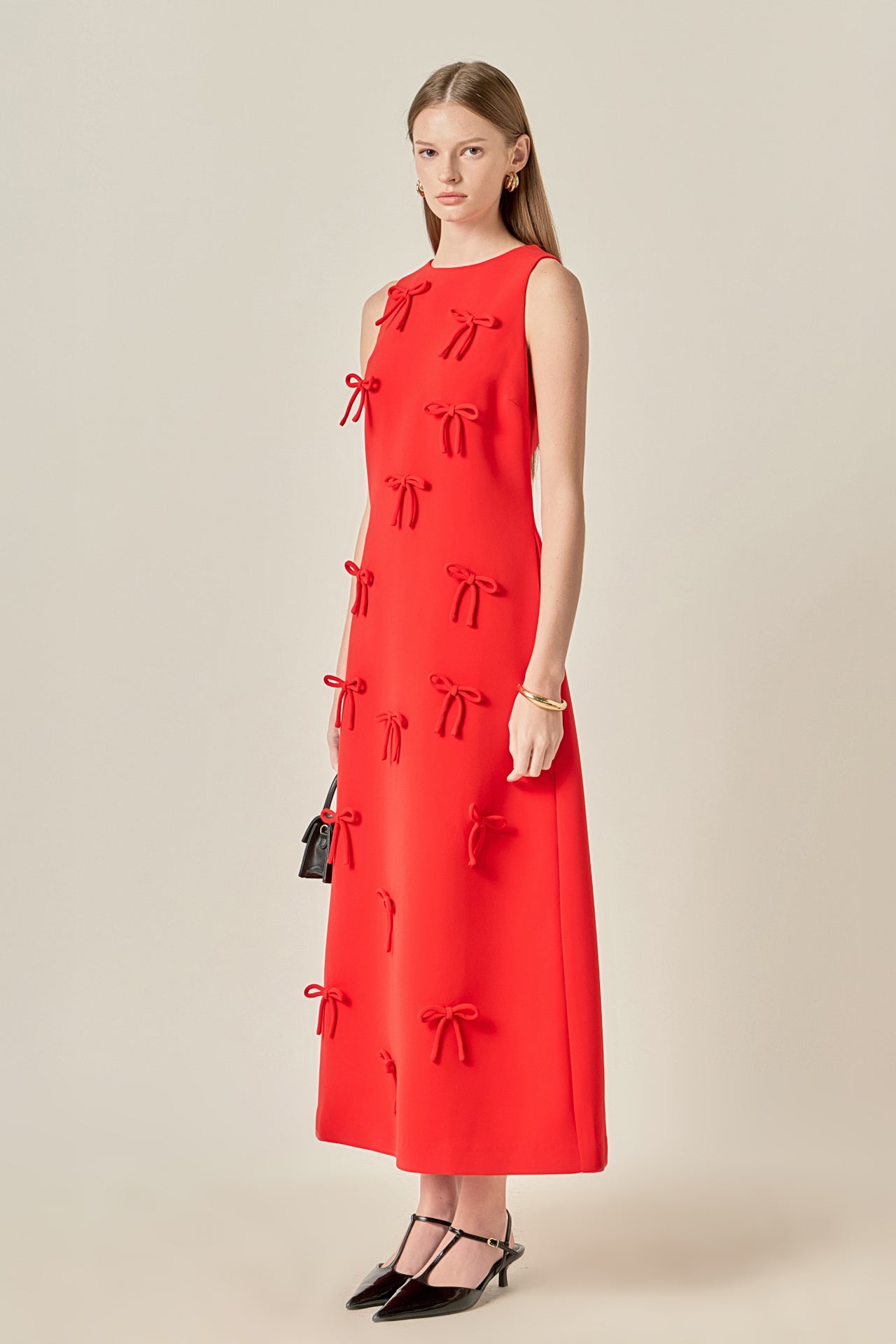 Bow Detailed Sleeveless Midi Dress