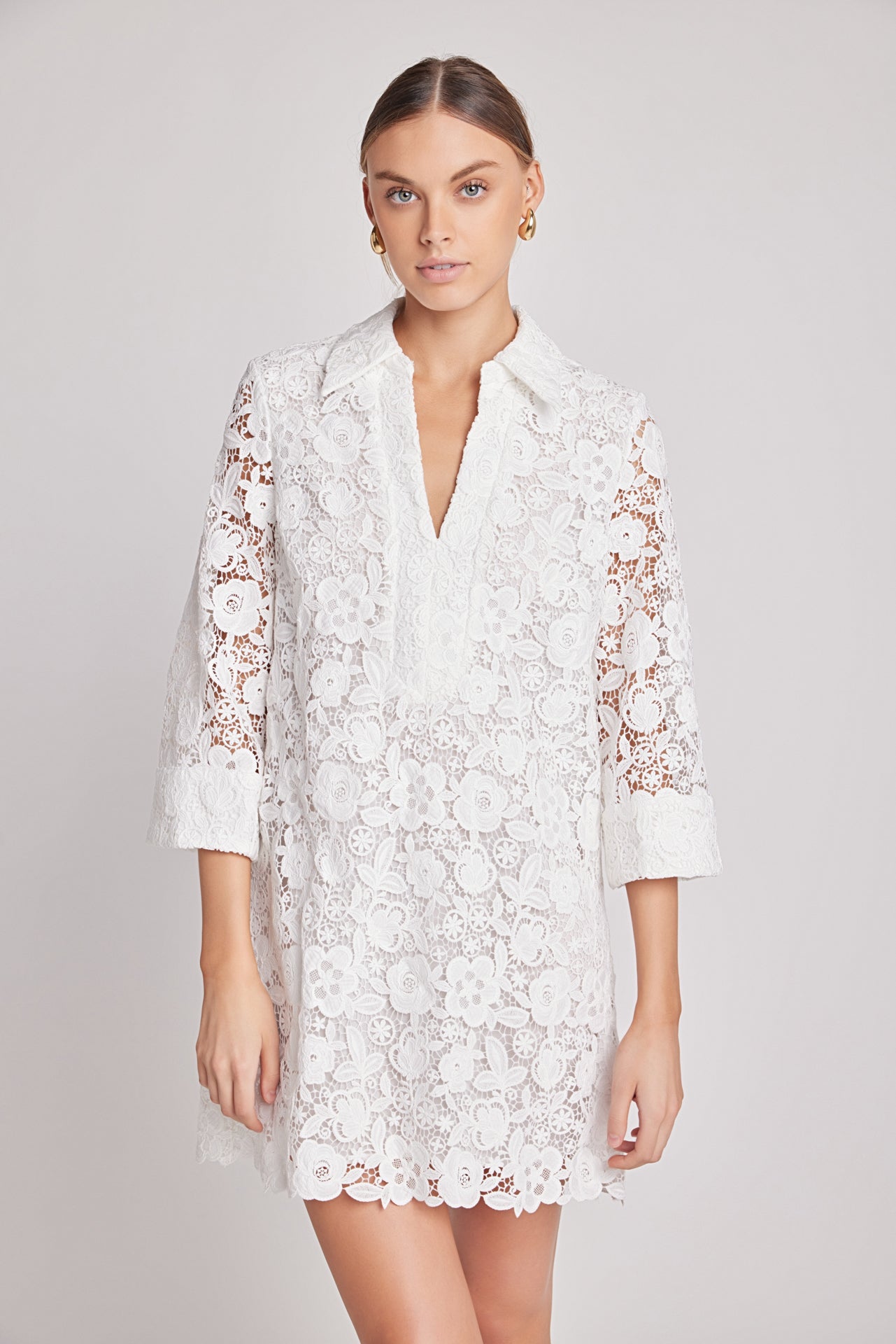 ENGLISH FACTORY - Guipure Lace Mini Dress - DRESSES available at Objectrare