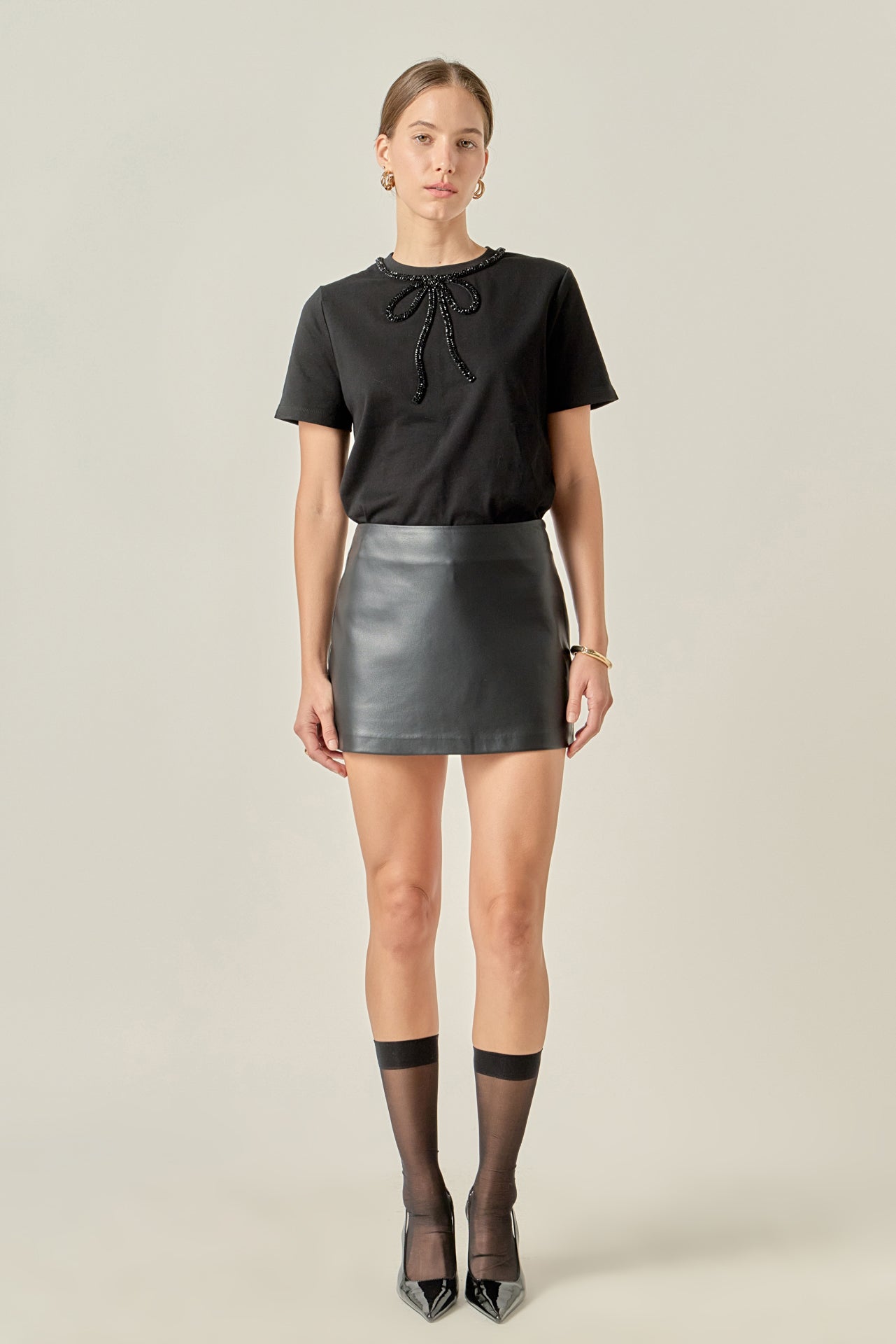 ENGLISH FACTORY - Beaded Bow Tee - T-SHIRTS available at Objectrare