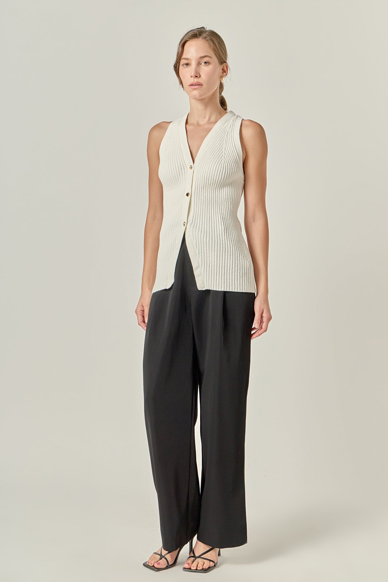 Ribbed Knit Button-Front Vest