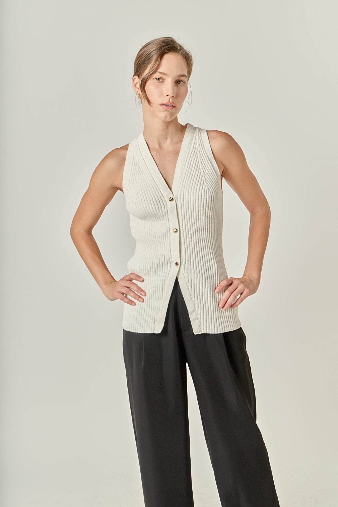 Ribbed Knit Button-Front Vest