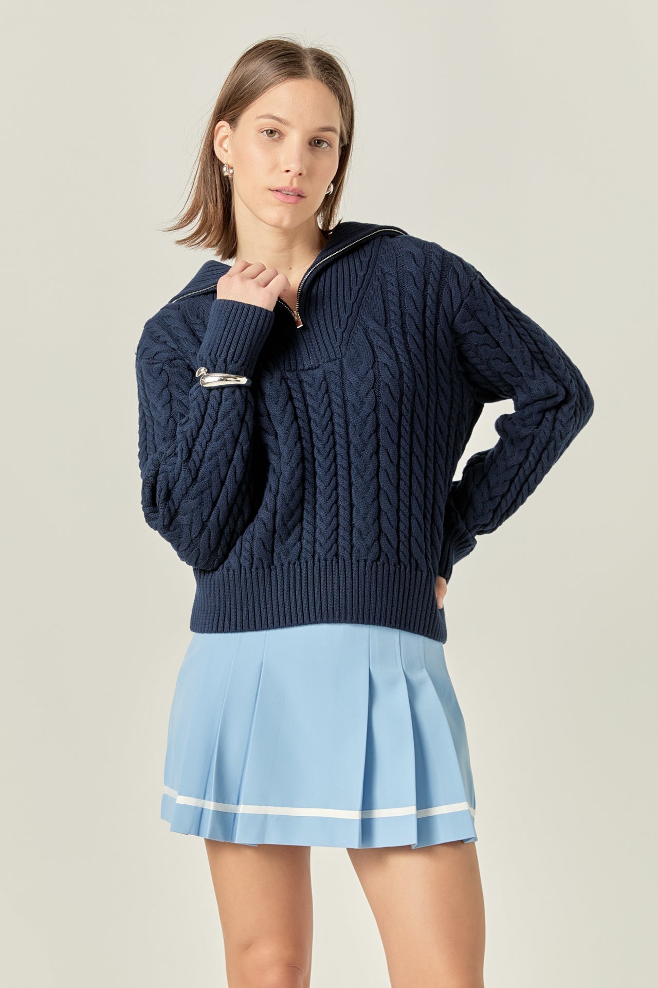 ENGLISH FACTORY - Zip Up Knit Top - TOPS available at Objectrare