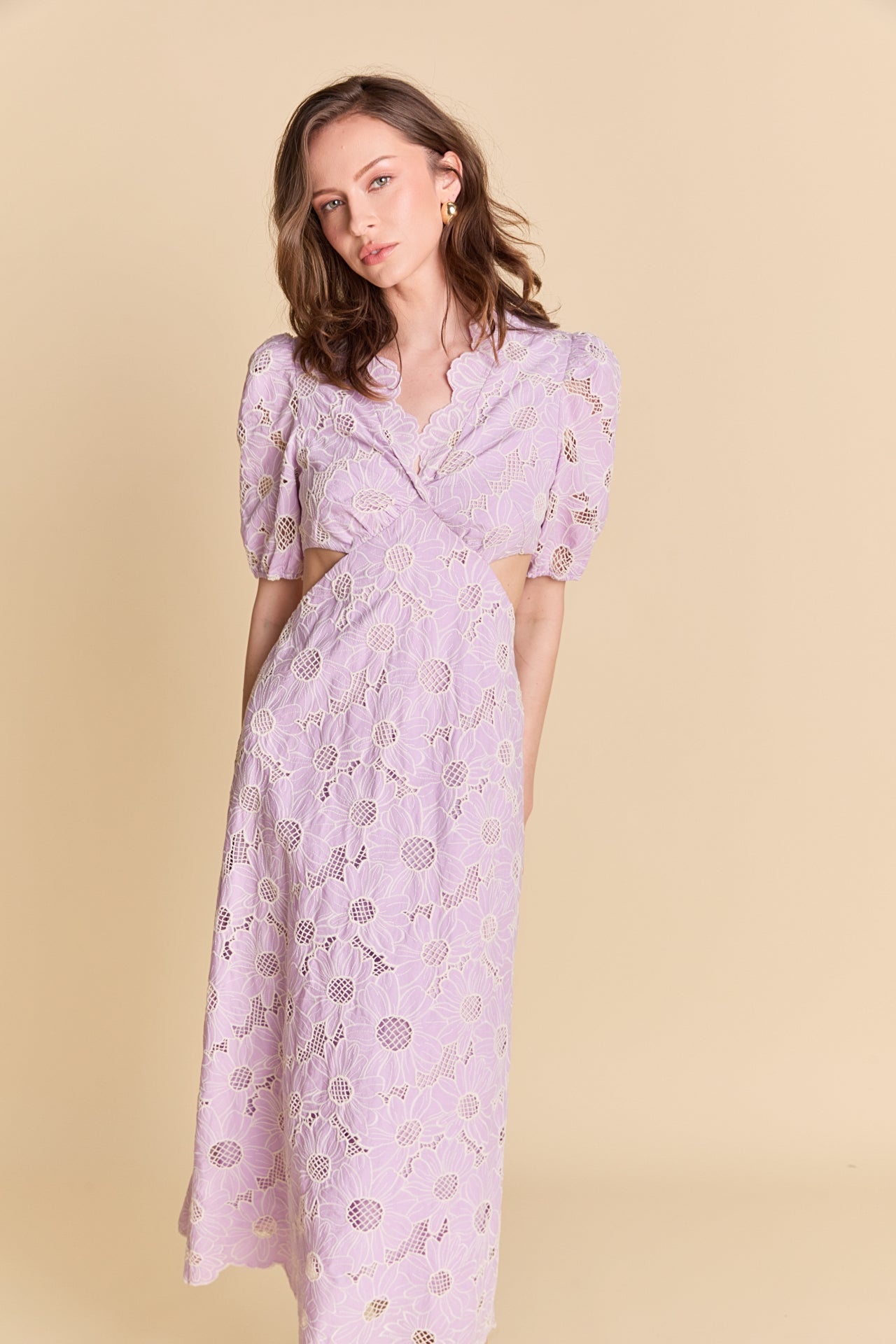 ENGLISH FACTORY - Floral Eyelet Lace Cut Out Scalloped Midi Dress - DRESSES available at Objectrare