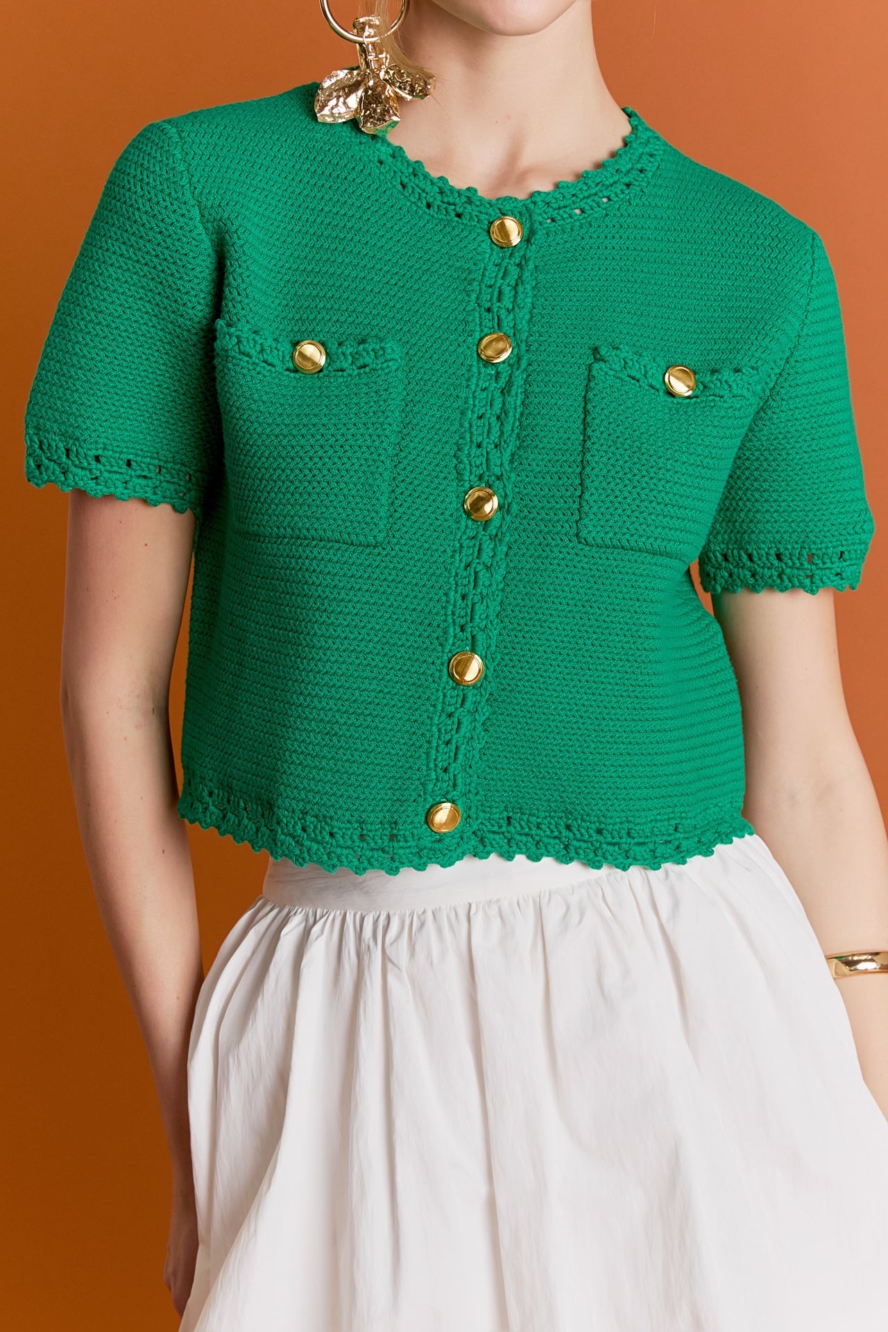 ENGLISH FACTORY - Gold Button Textured Cardigan - SWEATERS & KNITS available at Objectrare