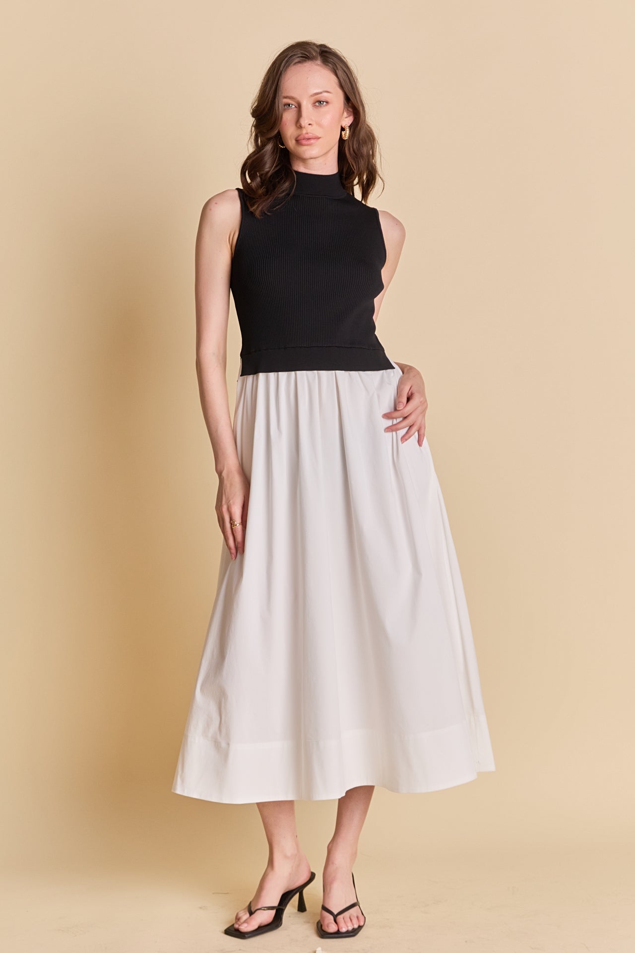 Sleeveless Mixed Media Midi Dress
