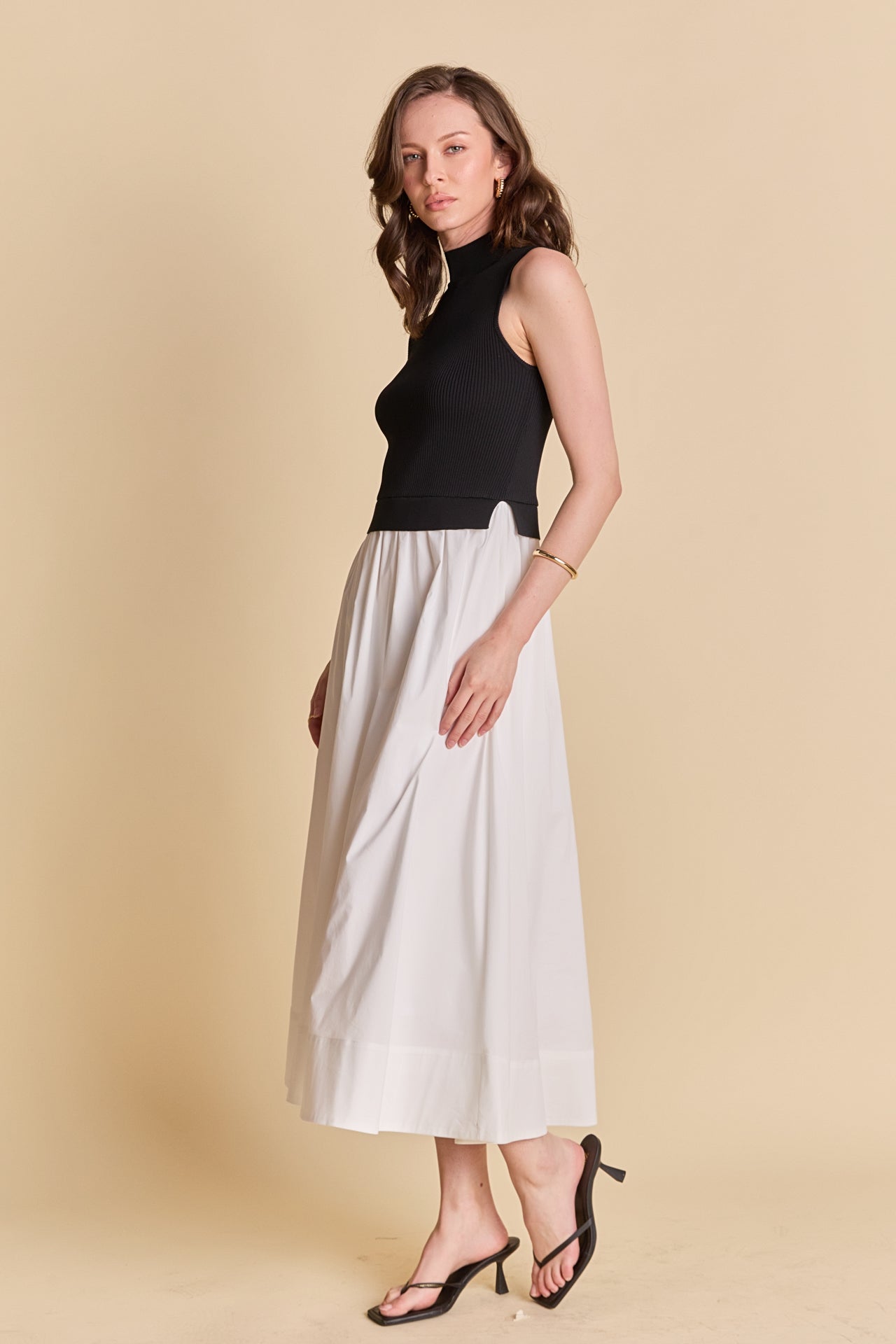 Sleeveless Mixed Media Midi Dress