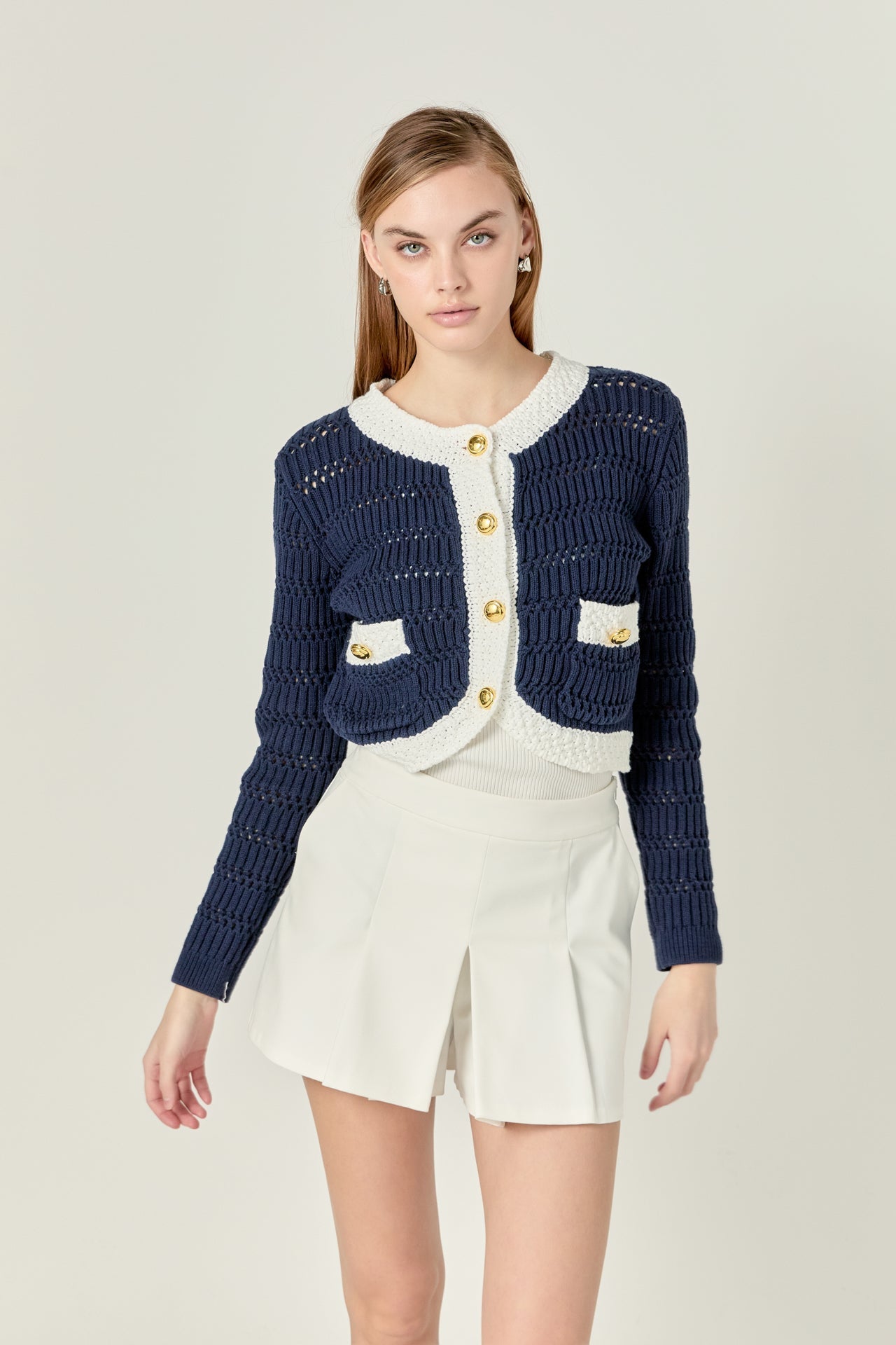 ENGLISH FACTORY - Contrast Round Hem Cardigan - SWEATERS & KNITS available at Objectrare