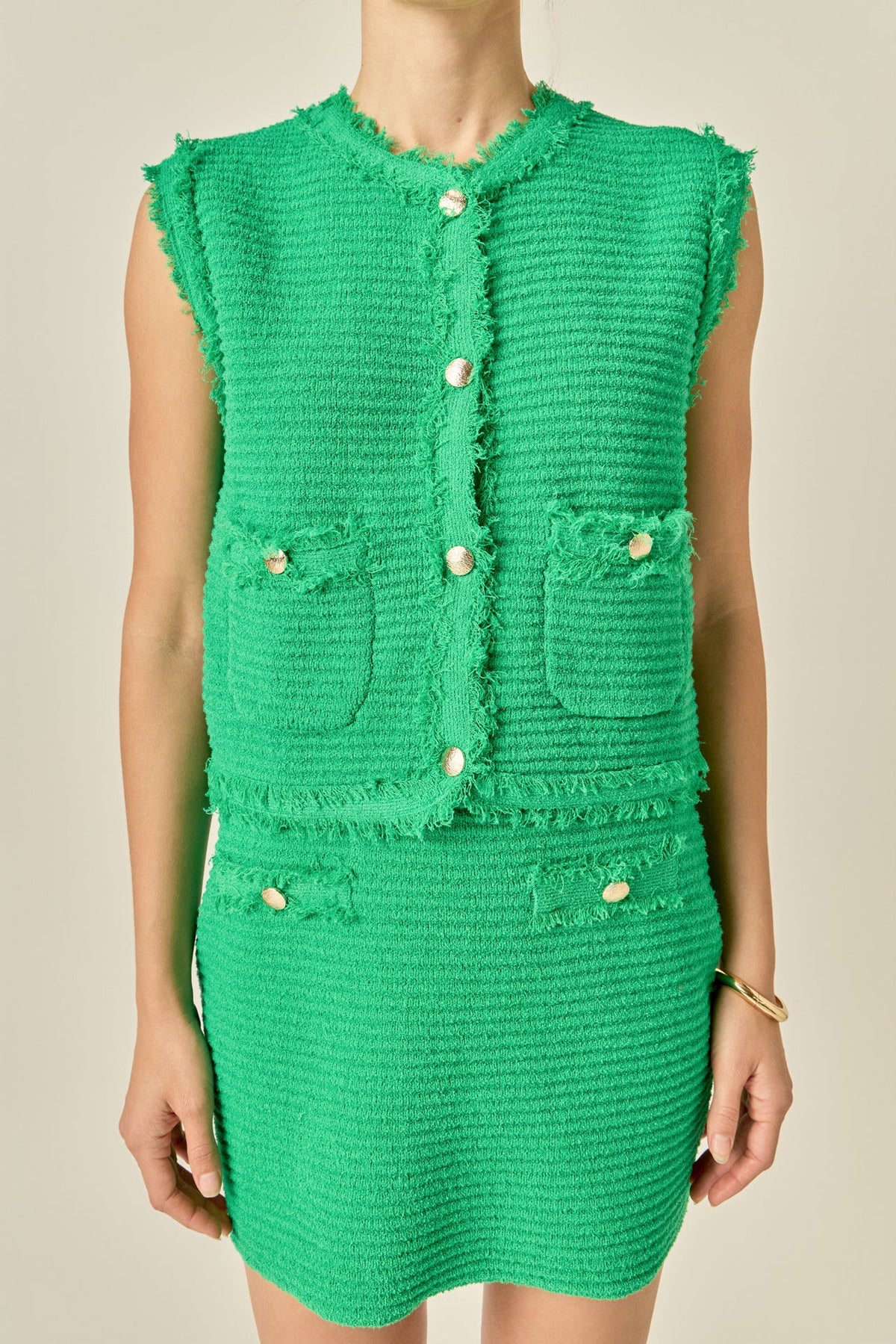 ENGLISH FACTORY - Haley Fringe Knit Vest - OUTERWEAR available at Objectrare