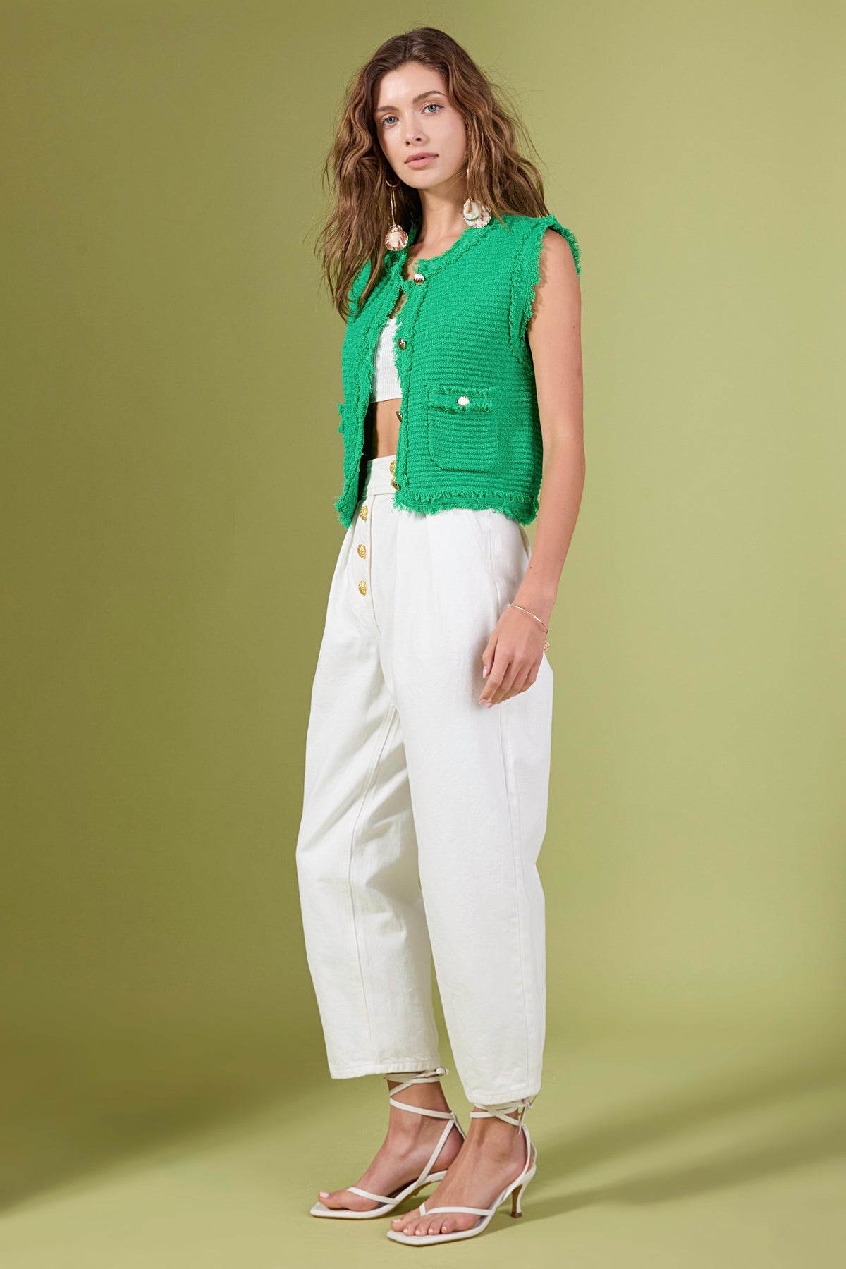 ENGLISH FACTORY - Haley Fringe Knit Vest - OUTERWEAR available at Objectrare