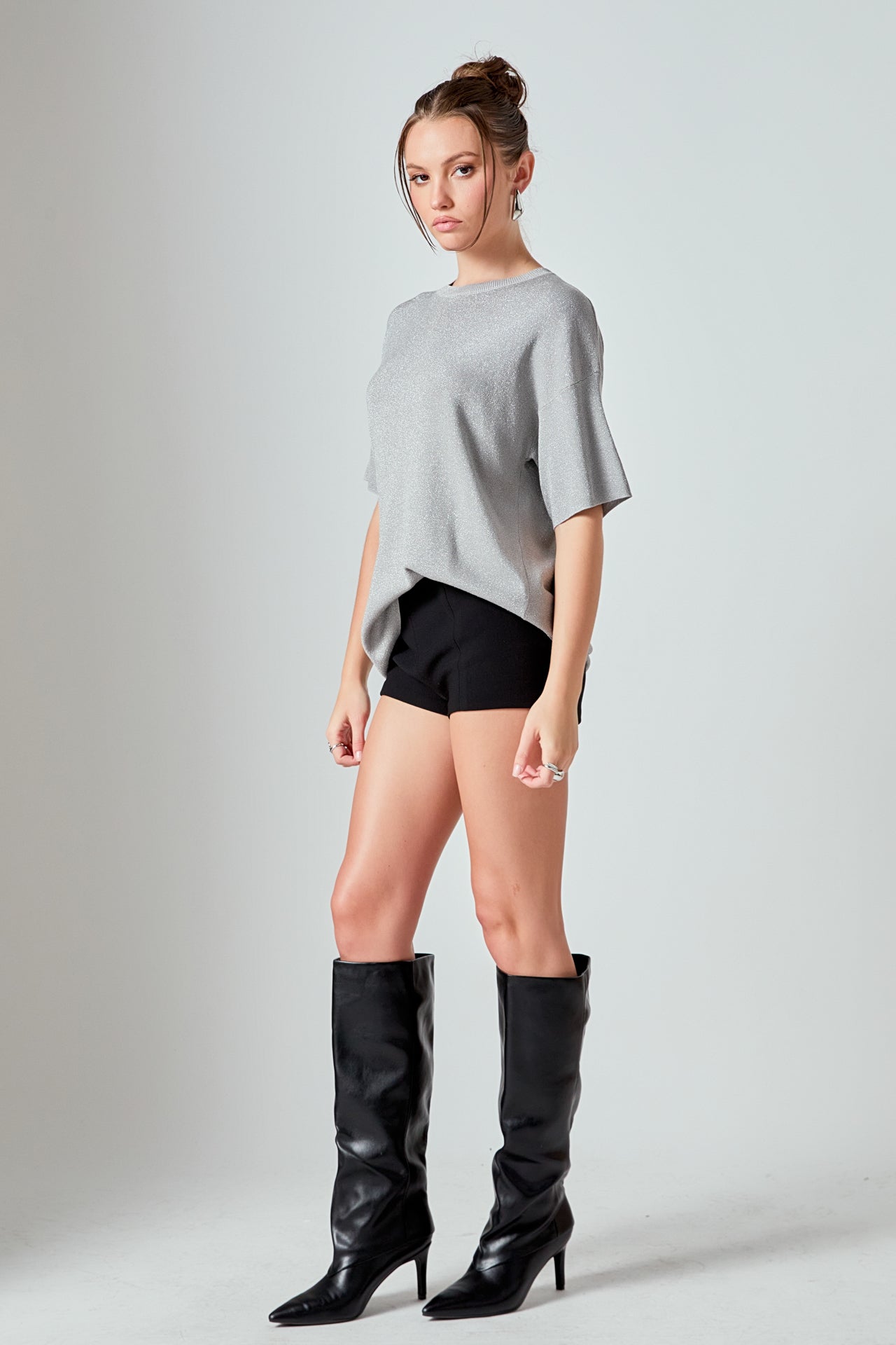 GREY LAB - Lurex Short Sleeves Knit Top - TOPS available at Objectrare