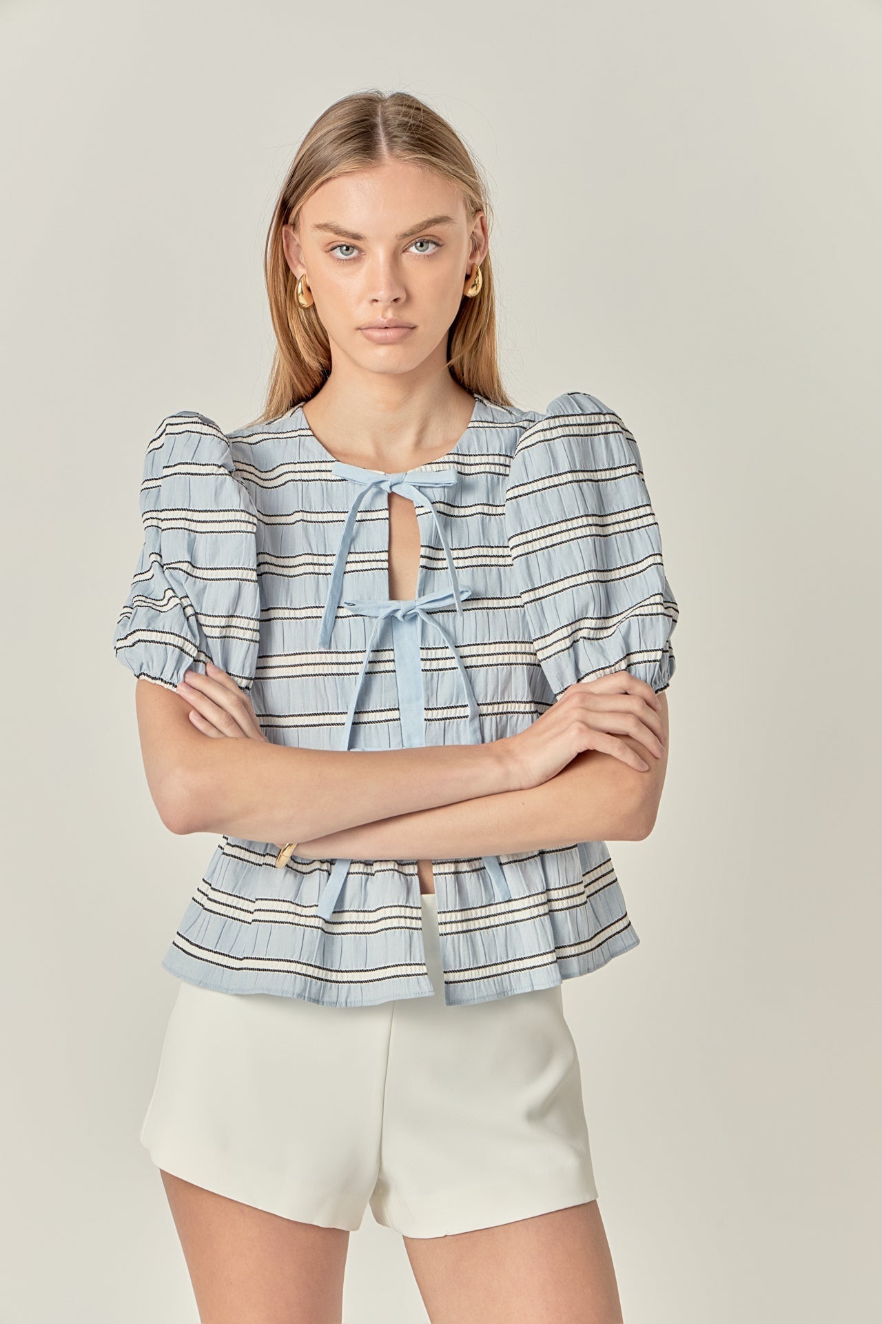 ENGLISH FACTORY - Bow Front Puff Sleeve Top - BLOUSES available at Objectrare