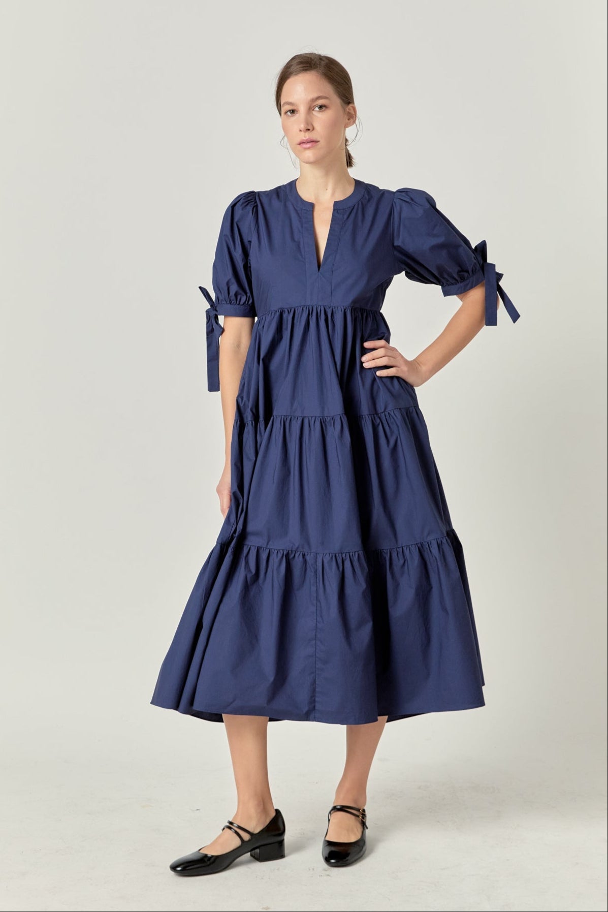 ENGLISH FACTORY - Tiered Midi Dress with Bow-Tie Sleeves - DRESSES available at Objectrare