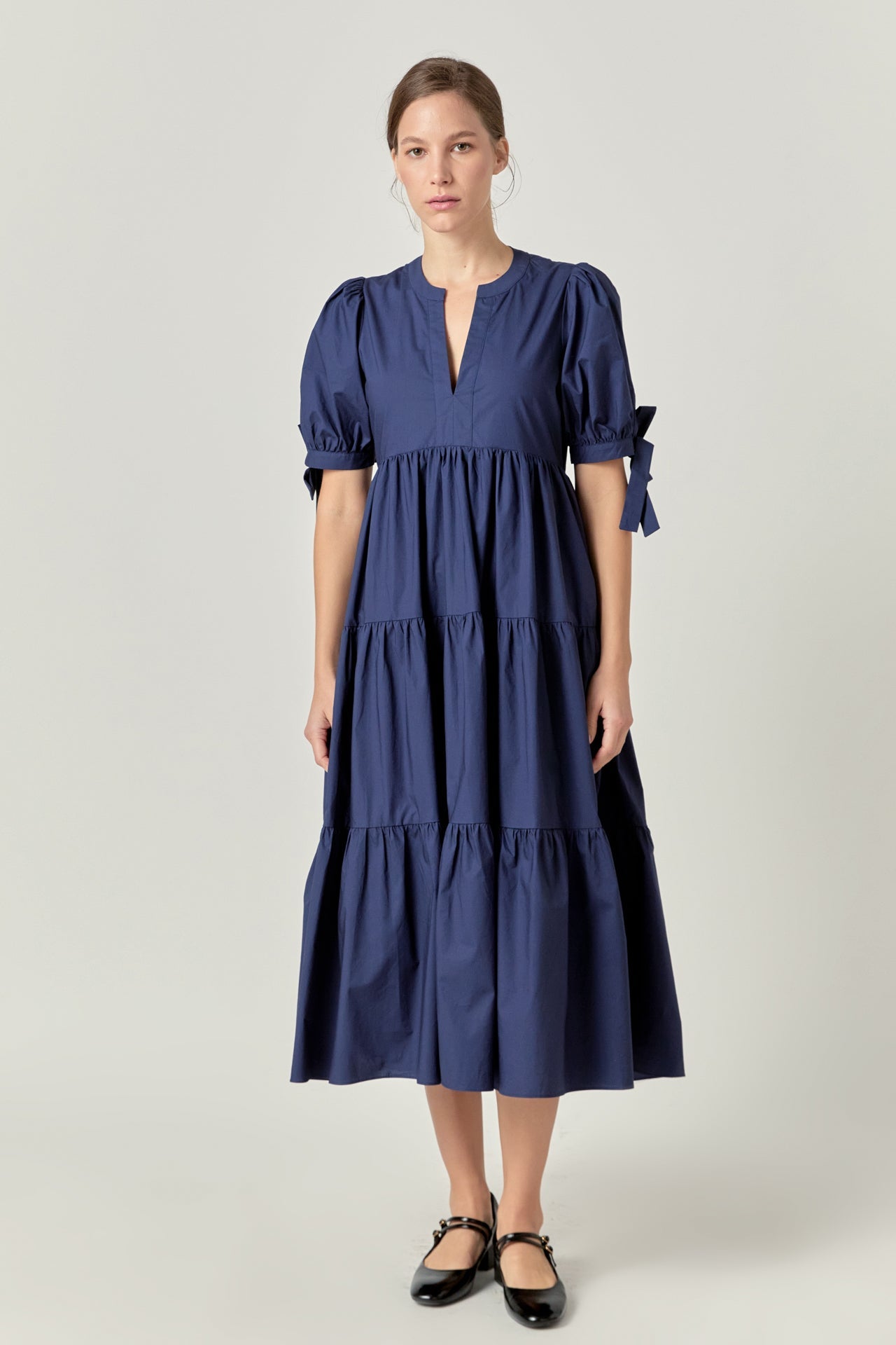 ENGLISH FACTORY - Tiered Midi Dress with Bow-Tie Sleeves - DRESSES available at Objectrare