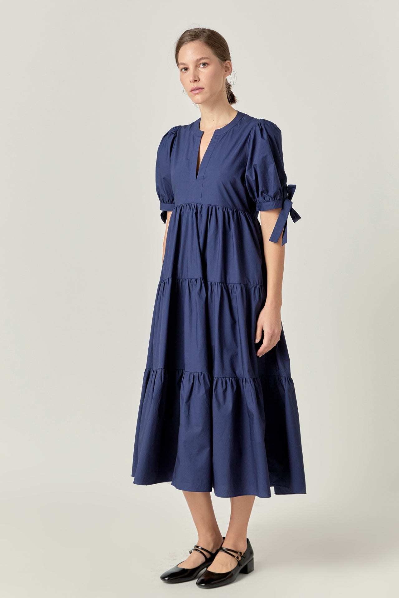 ENGLISH FACTORY - Tiered Midi Dress with Bow-Tie Sleeves - DRESSES available at Objectrare