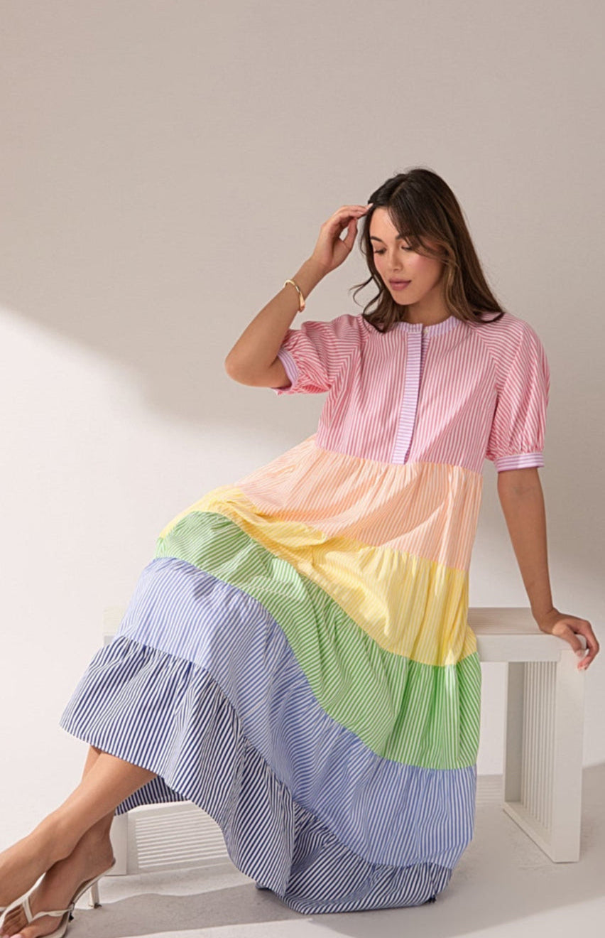 ENGLISH FACTORY - Color Block Striped Midi Dress - DRESSES available at Objectrare