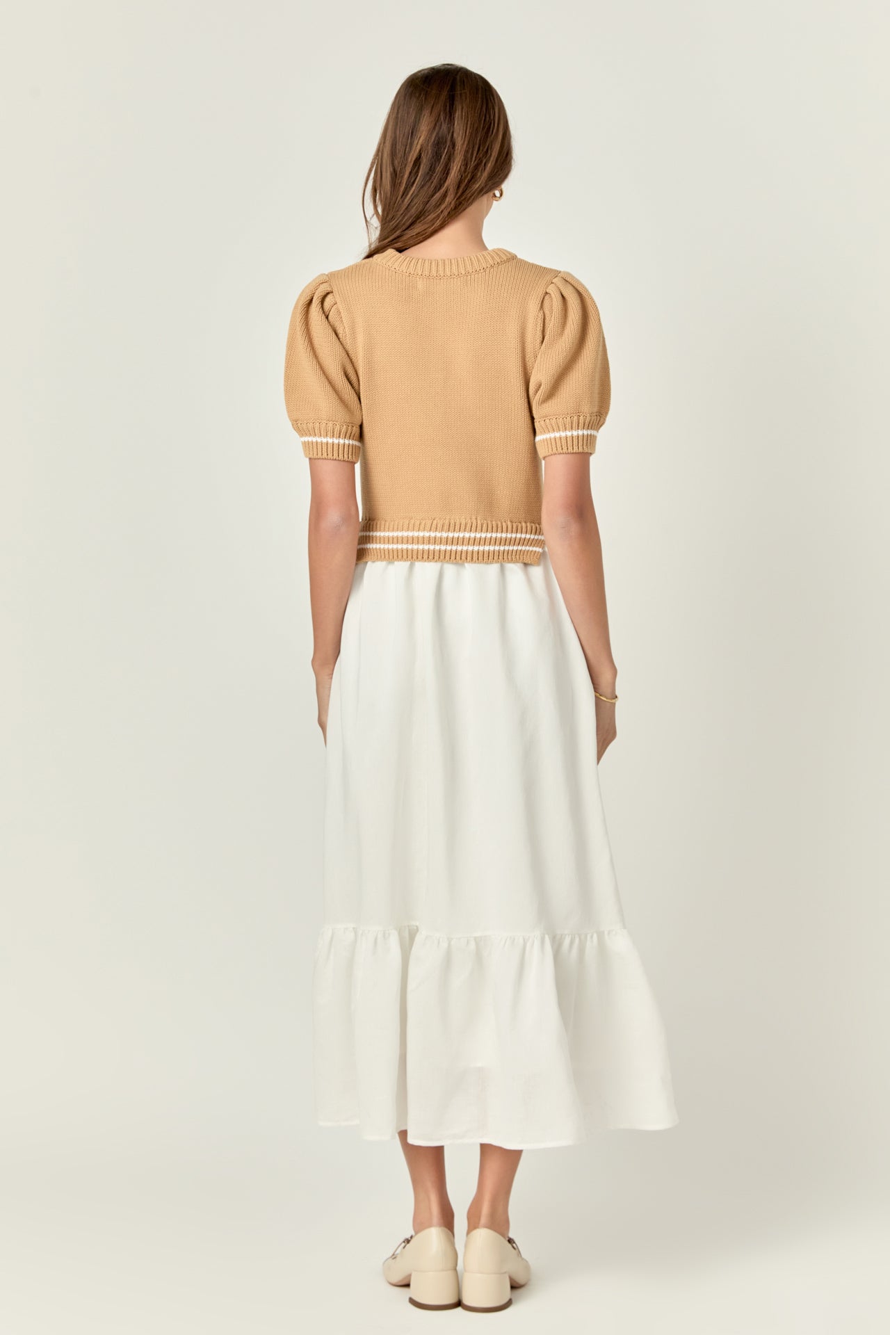 ENGLISH FACTORY - Mixed Media Puff Sleeve Midi Dress - DRESSES available at Objectrare