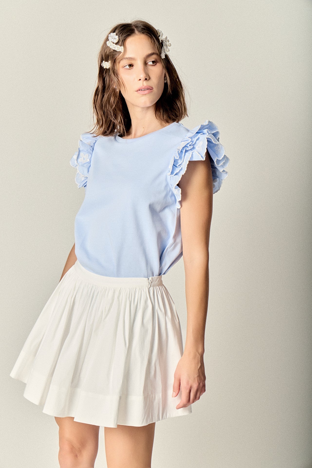ENGLISH FACTORY - Flower Embroidered Ruffle Top - TOPS available at Objectrare