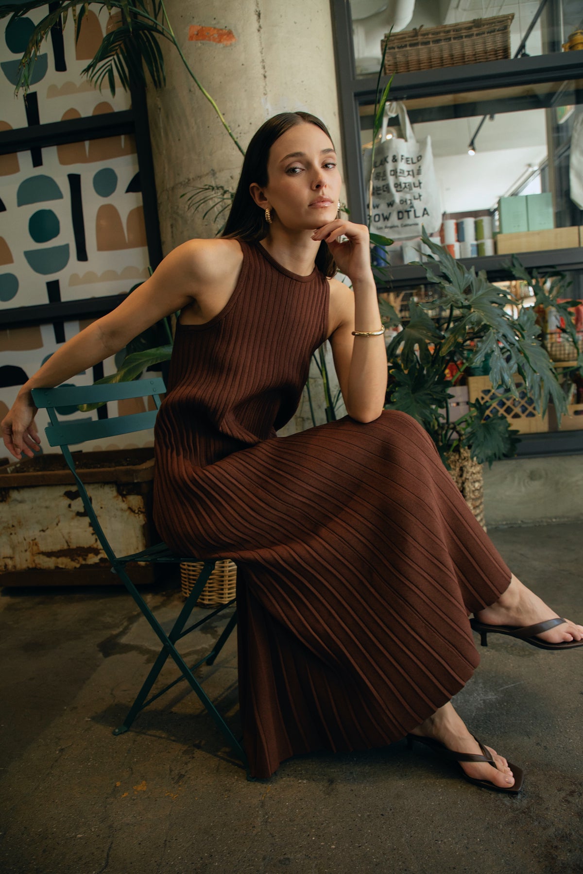Pleated A-line Knit Midi Dress