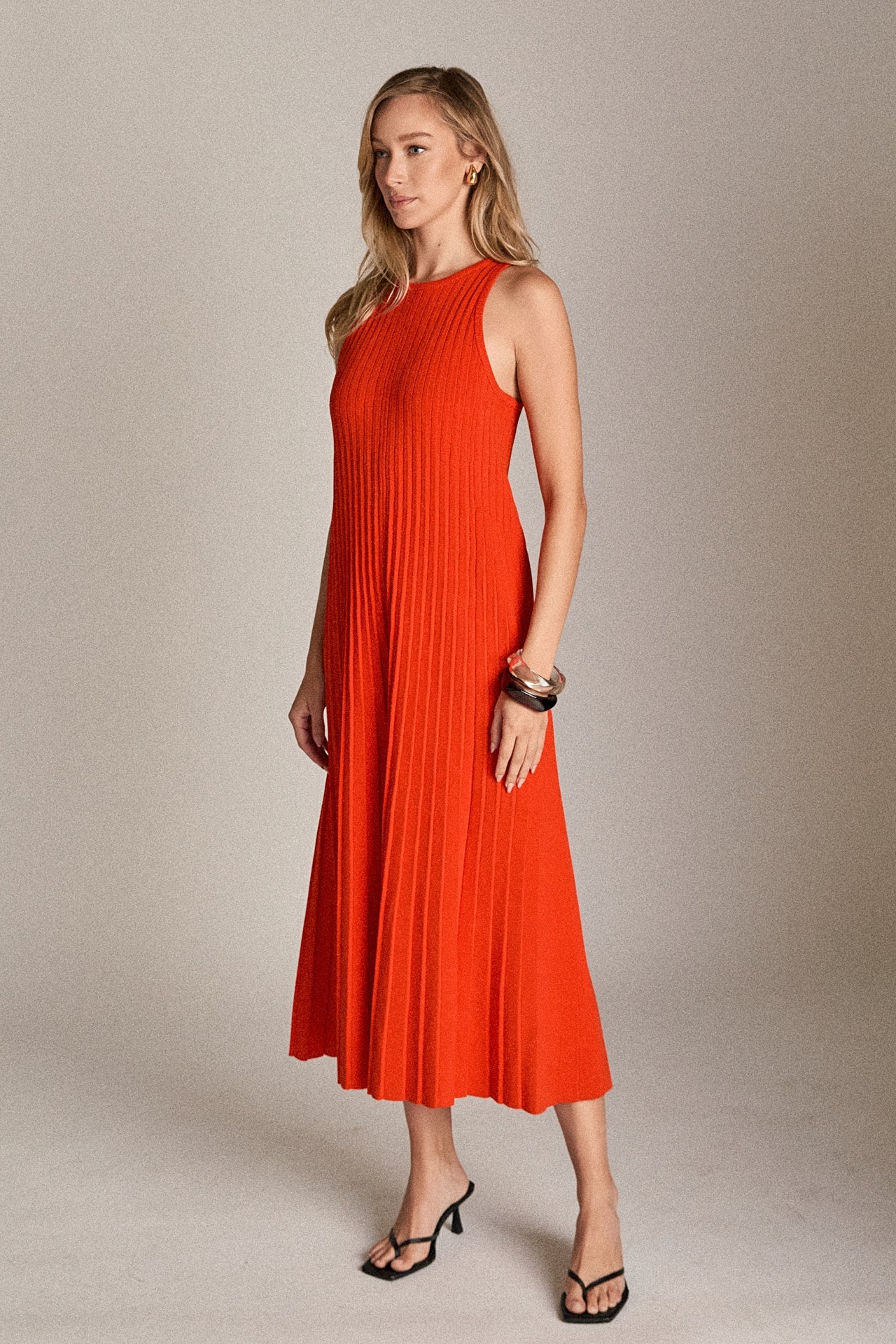 ENGLISH FACTORY - Pleated A-line Knit Midi Dress - DRESSES available at Objectrare