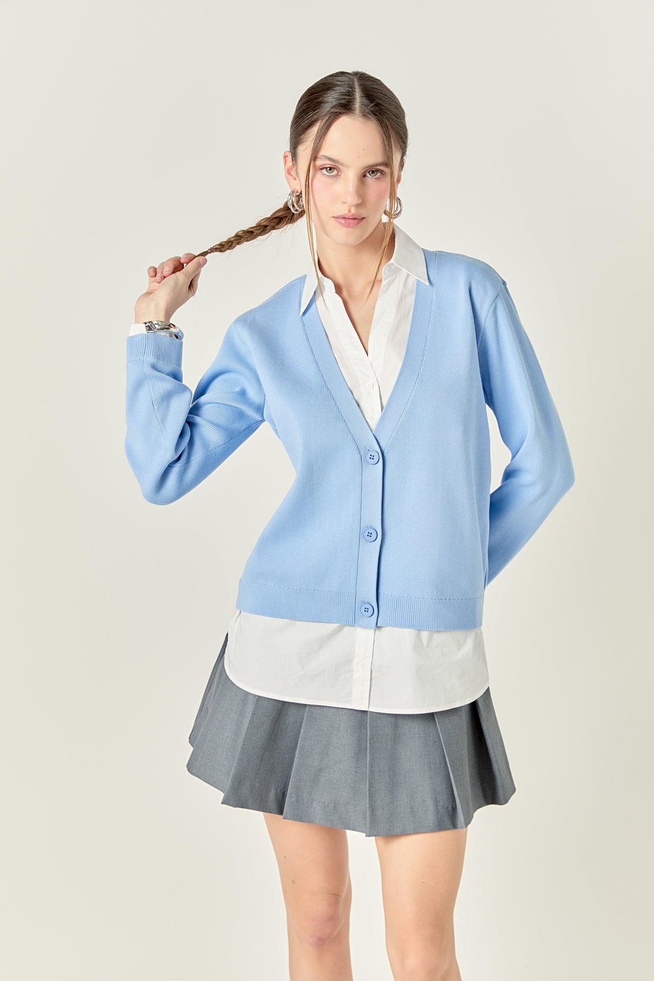 ENGLISH FACTORY - Layered Look Mixed Media V-Neck Cardigan - SWEATERS & KNITS available at Objectrare