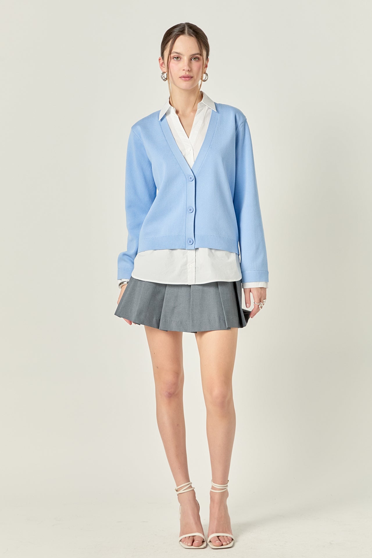 ENGLISH FACTORY - Layered Look Mixed Media V-Neck Cardigan - SWEATERS & KNITS available at Objectrare
