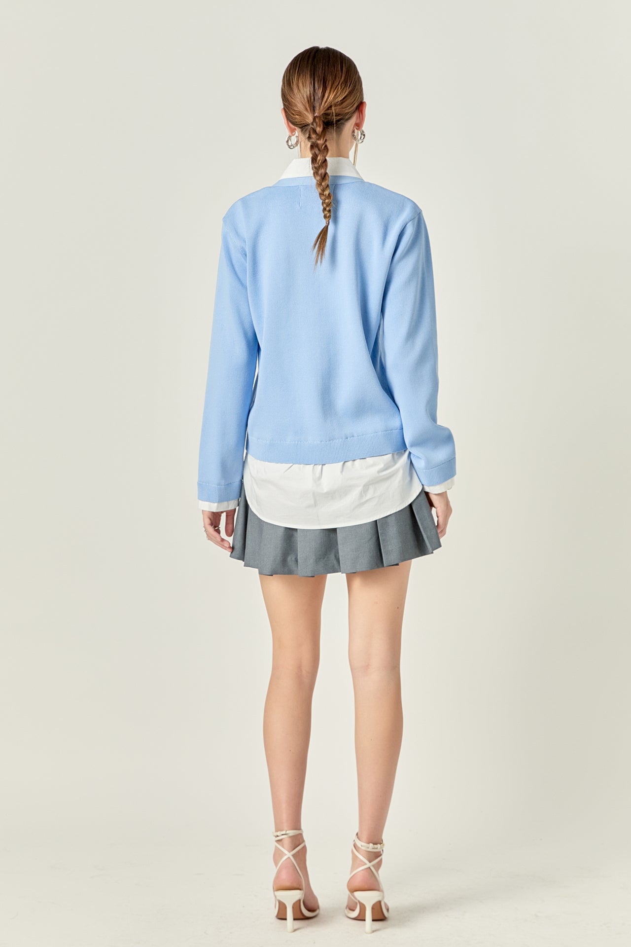ENGLISH FACTORY - Layered Look Mixed Media V-Neck Cardigan - SWEATERS & KNITS available at Objectrare