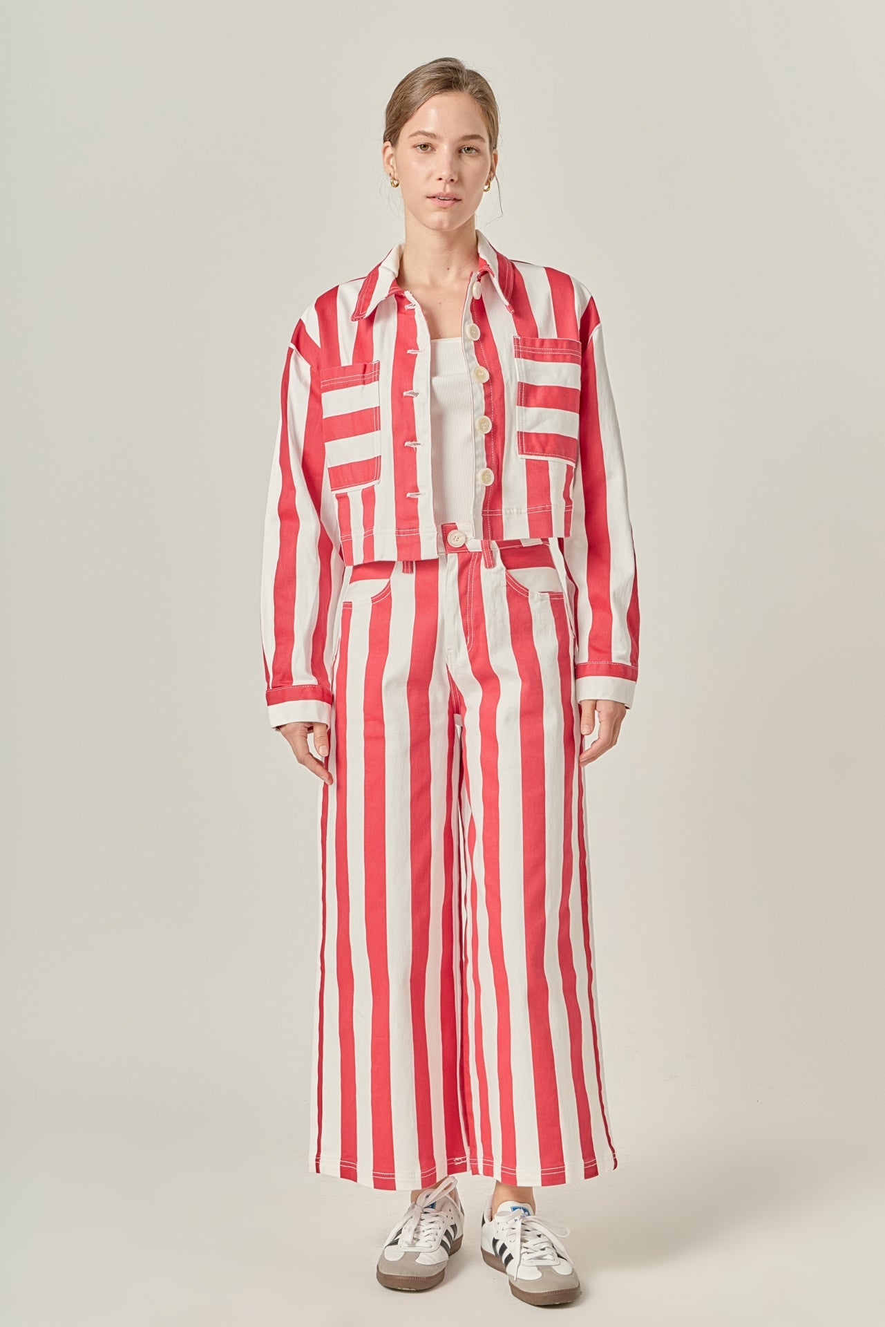 Cropped Bold Stripe Button-Up Shirt