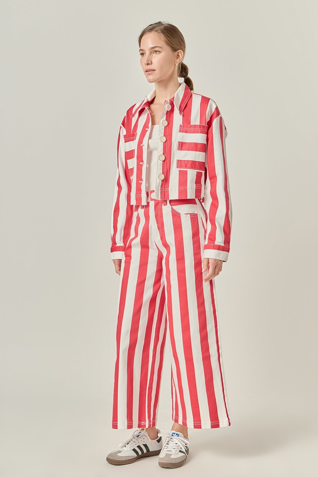 Cropped Bold Stripe Button-Up Shirt