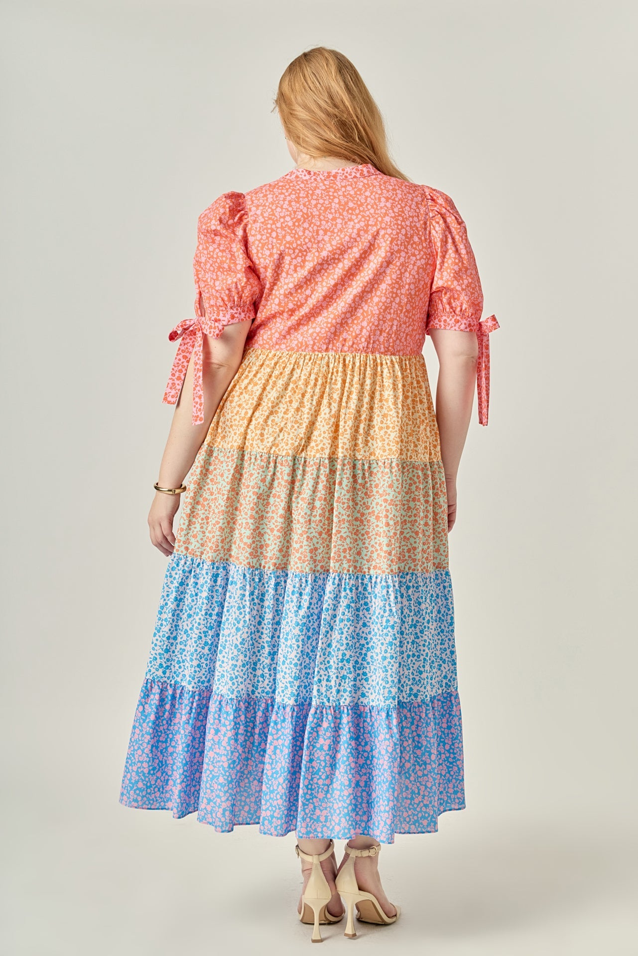 ENGLISH FACTORY - Colorblock Tiered Floral Midi Dress - DRESSES available at Objectrare